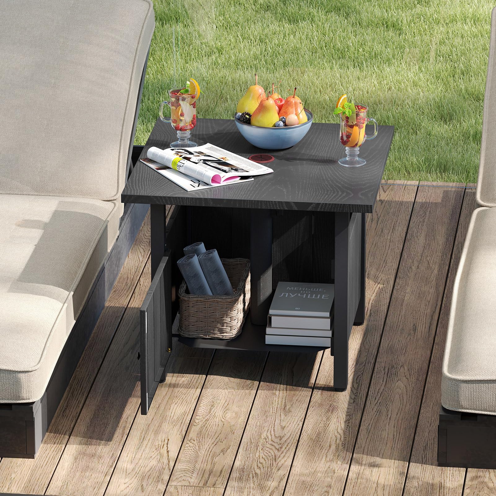 RELAX4LIFE 2 in 1 Tavolino Laterale in Metallo con Foro per Ombrellone 5cm Manopole Regolabili Tavolo da Giardino 80KG 55,5x55,5x48cm