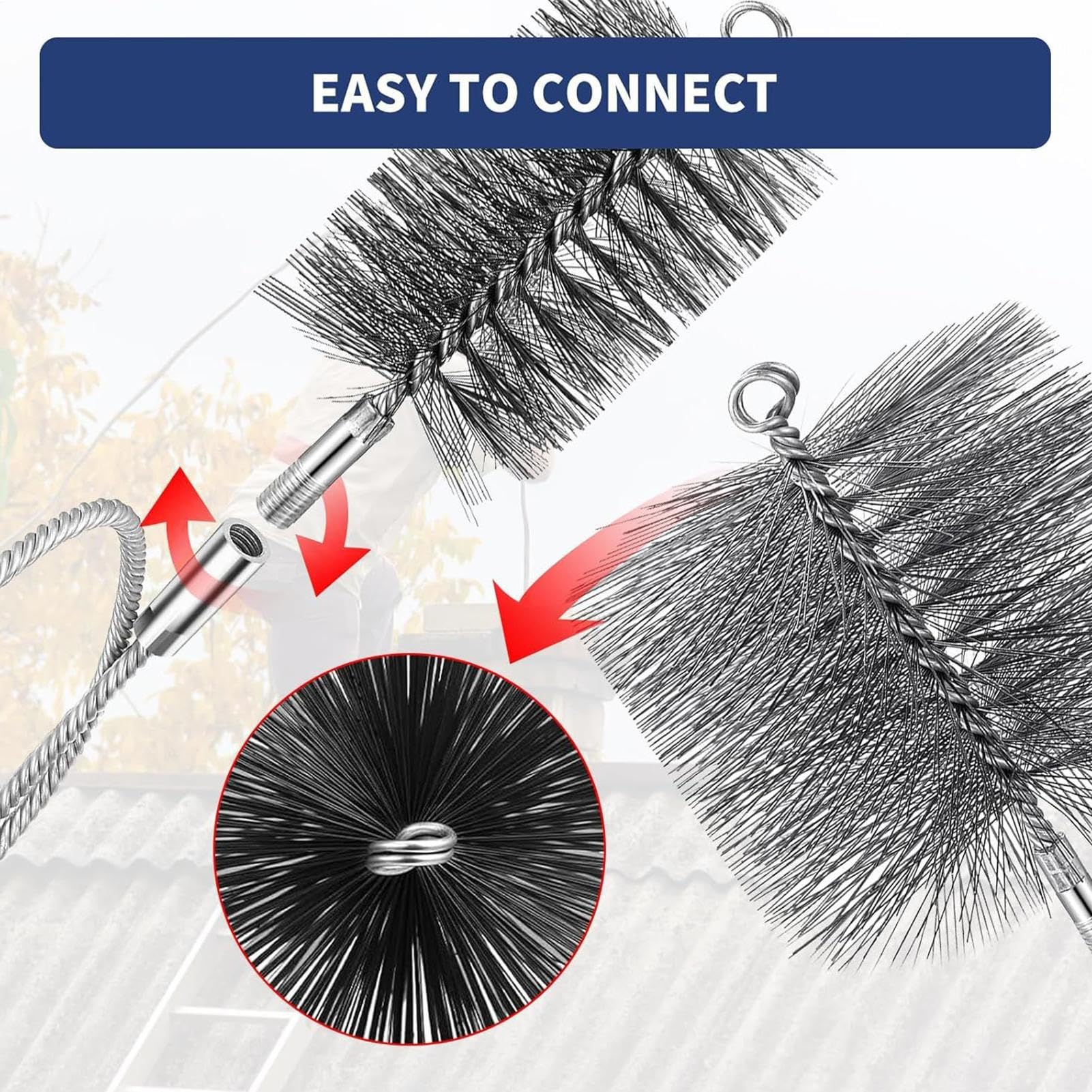 Juego de Cepillos para Limpieza de Tubos de Estufa,Cepillo Limpiador de Tubos para Chimeneas Acero Inoxidable - Kit Completo Limpieza Flexible Secadoras Calderas Parrilla Hogar