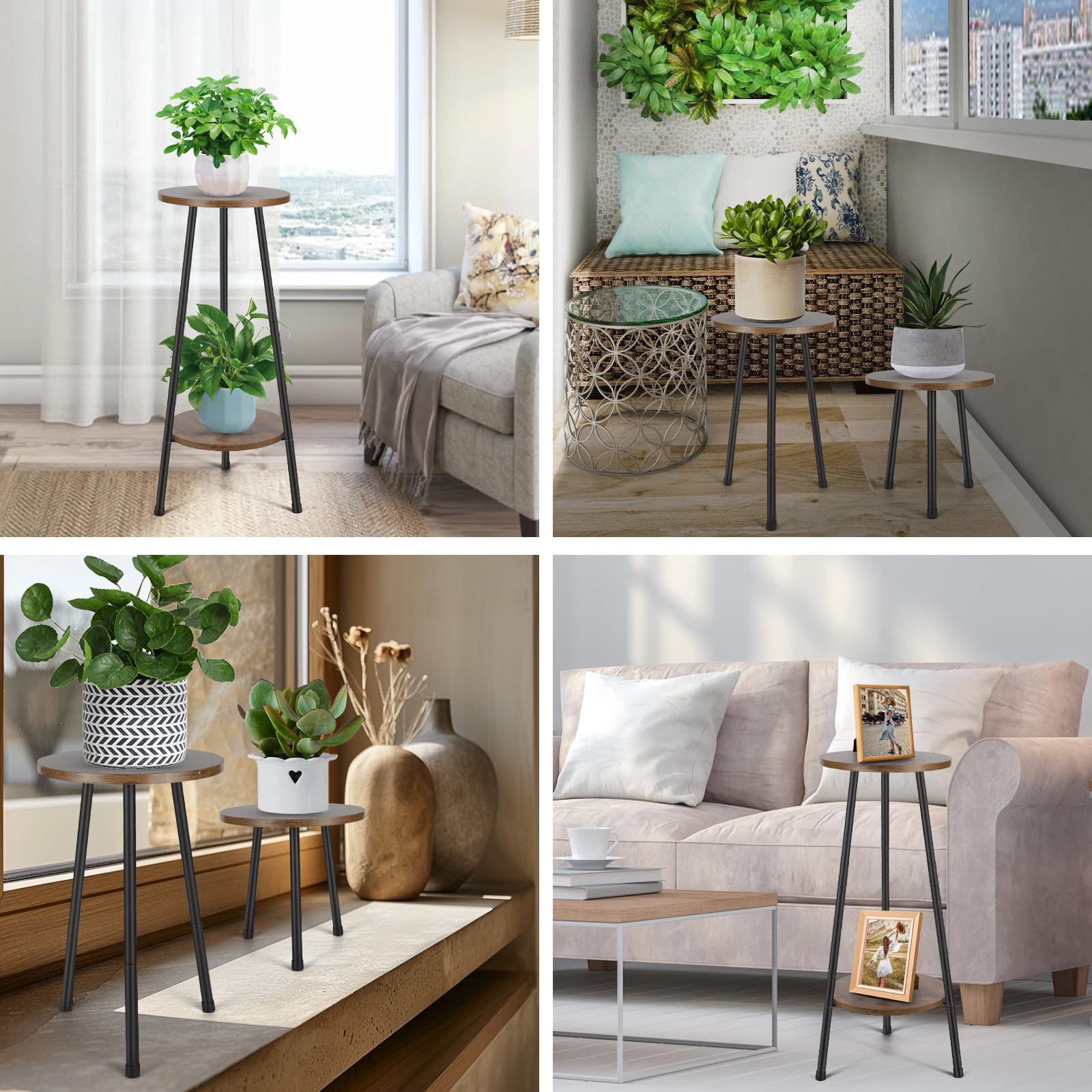 Diealles Shine Estanteria para Plantas 2 Niveles Convertible, Soporte para Plantas Madera, Plantas Interior Estante Macetas Interior Para Decoración de Balcón Jardín Sala de Estar