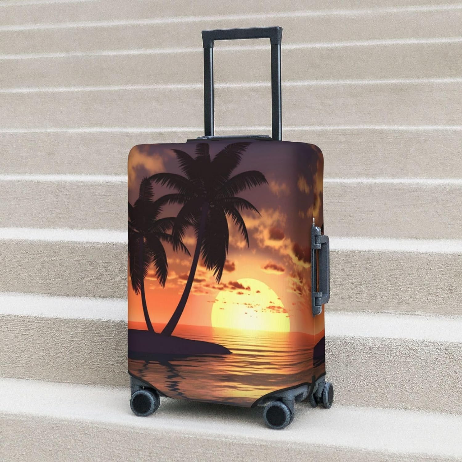 Sunset Coconut Palm Tree Beach Ocean Travel Luggage Suitcase COVER, Washable Suitcase COVERS Elastic, L - Fits 25-28 inch luggage (No Suitcase)