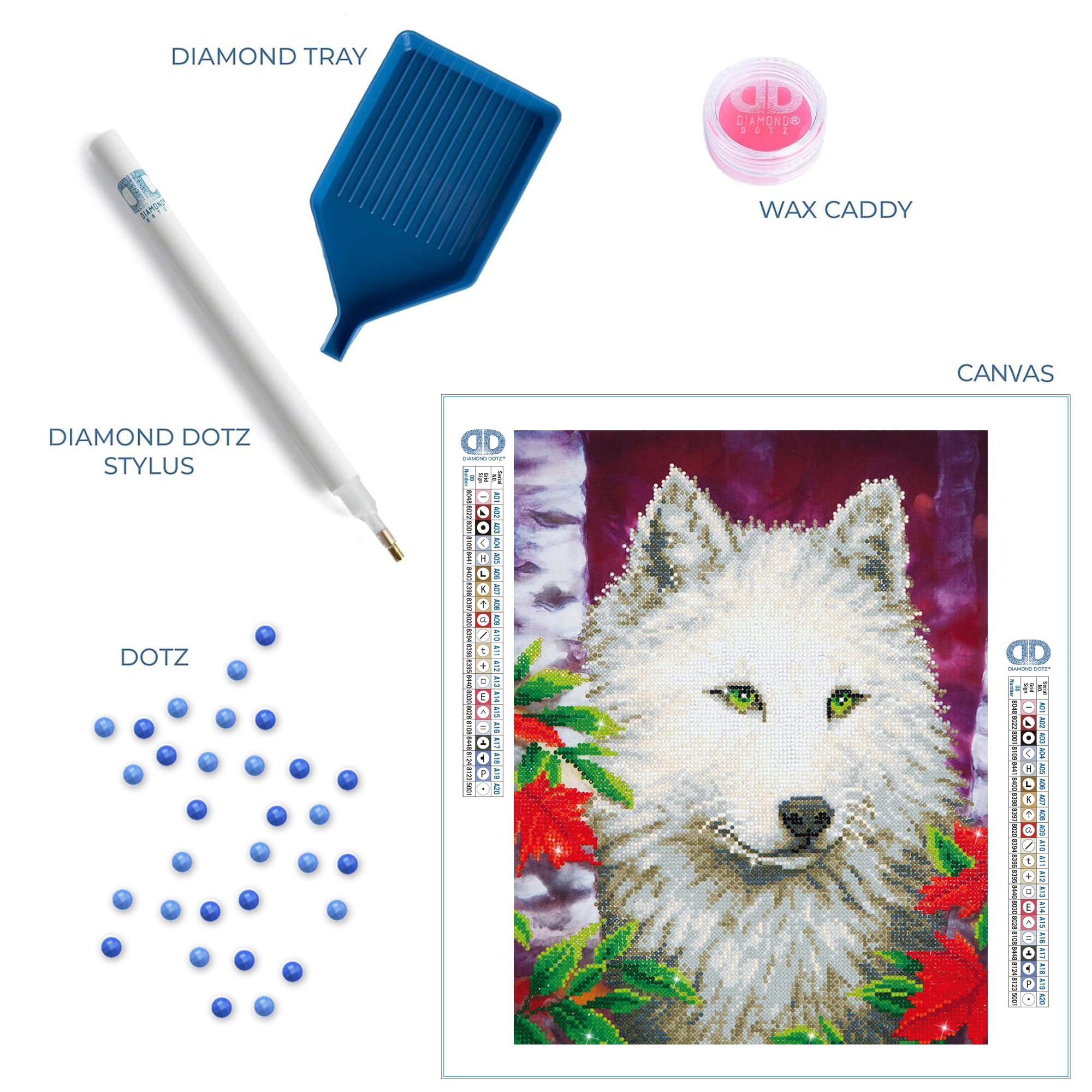 DIAMOND DOTZ DD7.007 - Original 5D Diamond Painting Set Weißer Wolf, Kreativset mit 13.808 Diamant Mosaiksteinen, Malset ca. 46 x 36 cm, DIY Komplettset für Erwachsene und Kinder ab 8 Jahren