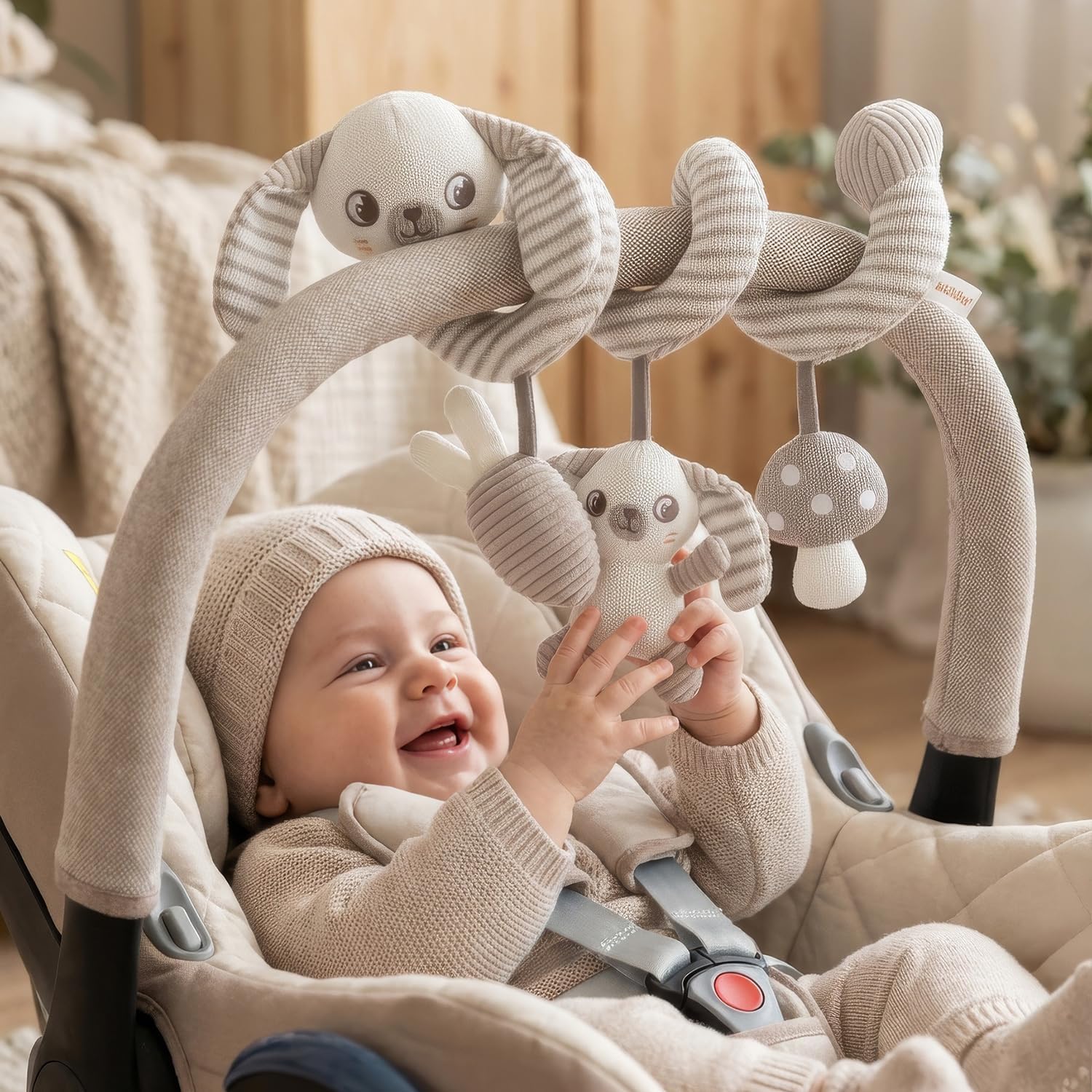 Carseat Toys Hanging Spiral Bunny – Car Seat Toys for Babies, Stroller Toys for Babies 0-6-12 Months, Crib Toys Hanging & Baby Hanging Toys, Newborn Infant, for Baby Gym & Stroller Toy