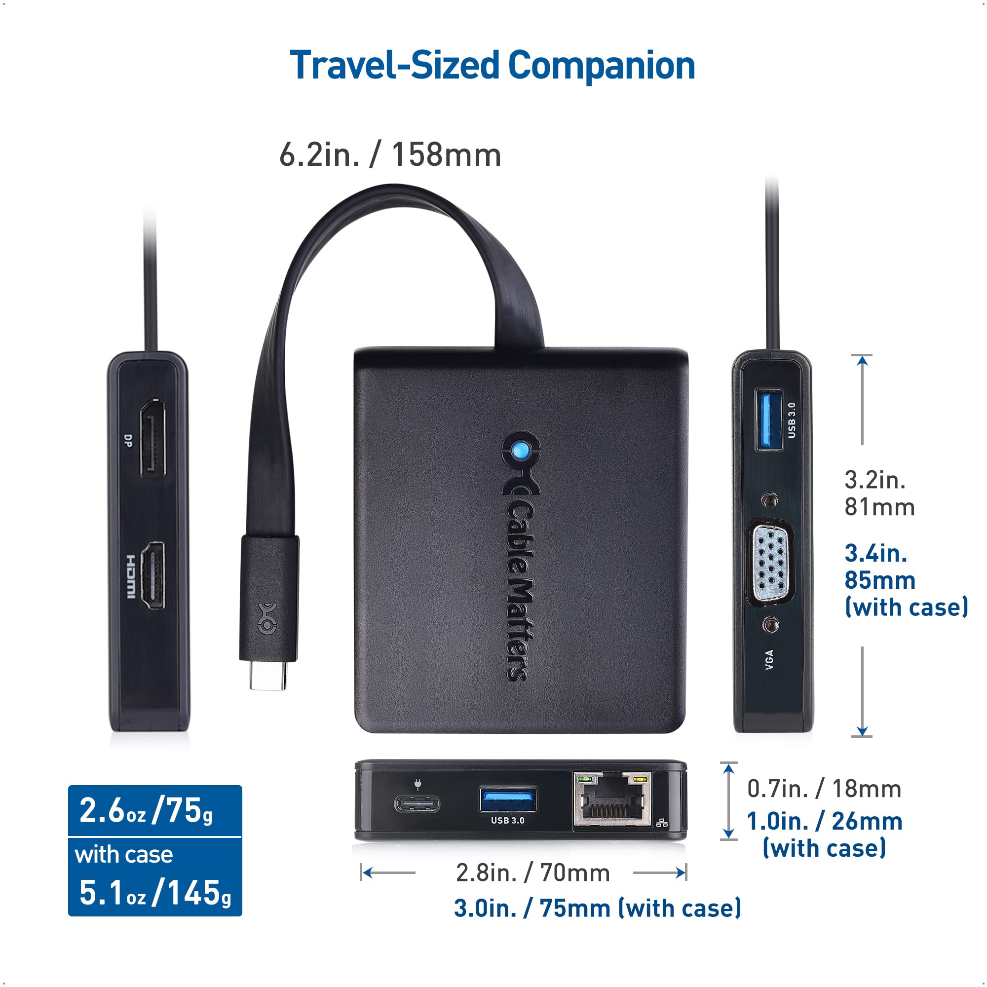 Cable Matters Cavo DisplayPort a HDMI | MacBook Pro, Dell XPS, Surface Pro e più, DisplayPort, USB3.0, Gigabit Ethernet, 100 W ricarica - Thunderbolt 4/3, USB4