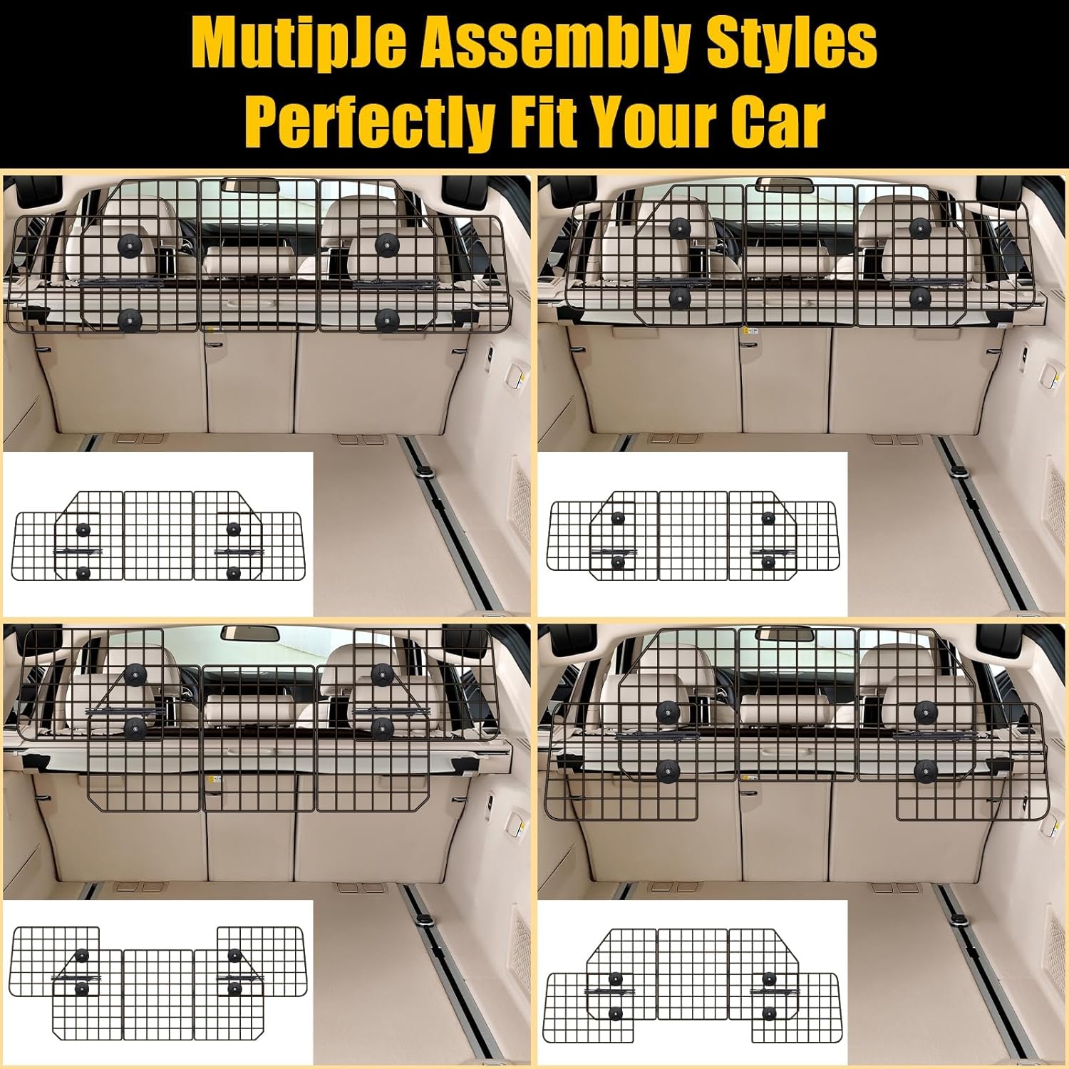 Gtongoko Barriere per auto per cani, per SUV, veicoli, auto, camion, in rete metallica resistente, regolabile, per animali domestici, SUV, universali, accessori per auto da viaggio, 2 corde elastiche