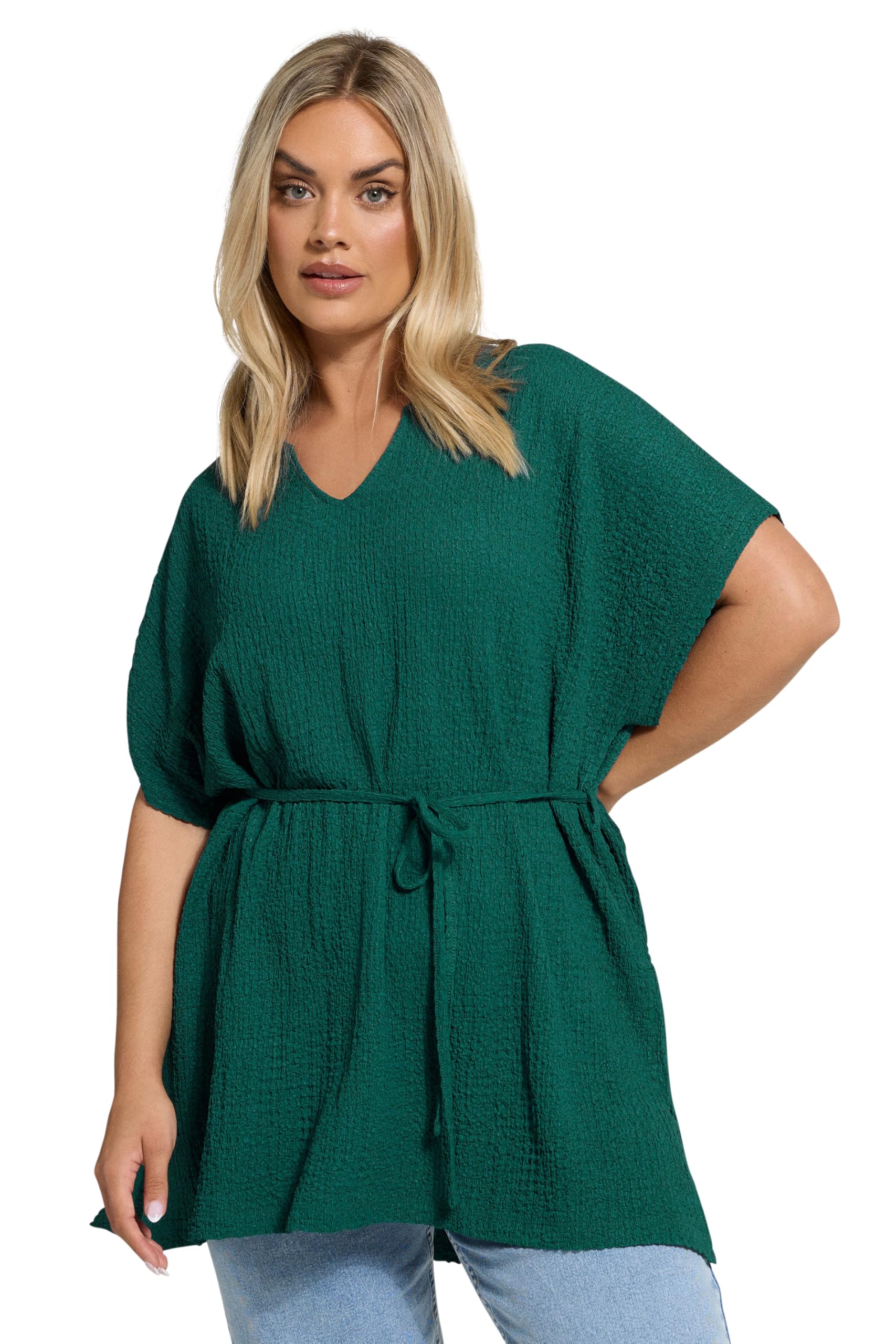 Yours Curve Green Belted Textured Tunic Top - Women's - Plus Size Curve
