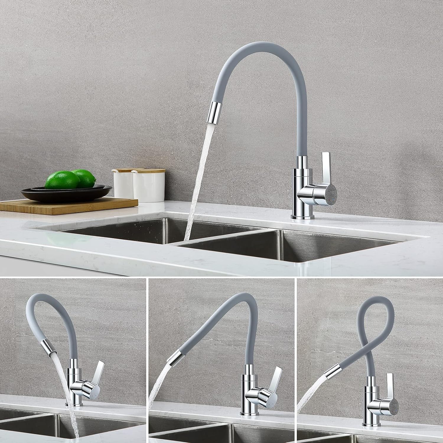Auralum Fregadero de acero inoxidable 55 x 45 cm + grifo de cocina flexible, incluye dispensador de jabón y sifón, fregadero con grifo, set de cocina