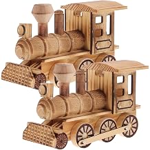 Wooden Christmas Train Ornaments Unpainted Blank Mini Wooden Train Decoration Vintage Locomotive Home Accent Table Desk Fireplace Display Set of 2