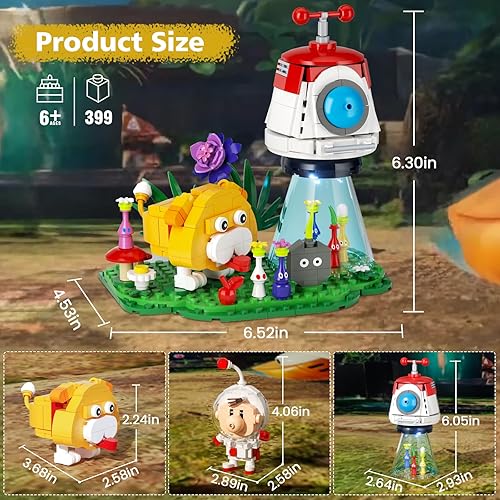 Miniatura 4 de Ubrixmen Pinkmin Oatchi - Juego de construcción Olimar, delfín SS con luz LED, figuras de acción de juego lindas, juguetes de construcción