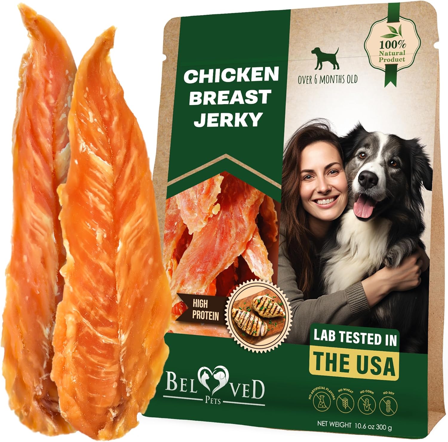 Beloved Pets Chicken Jerky Dog Treats 11 OZ – All Natural and Healthy Snacks for Large & Small Dogs – Grain Free and High Protein Meat – Human Grade Pet Chews