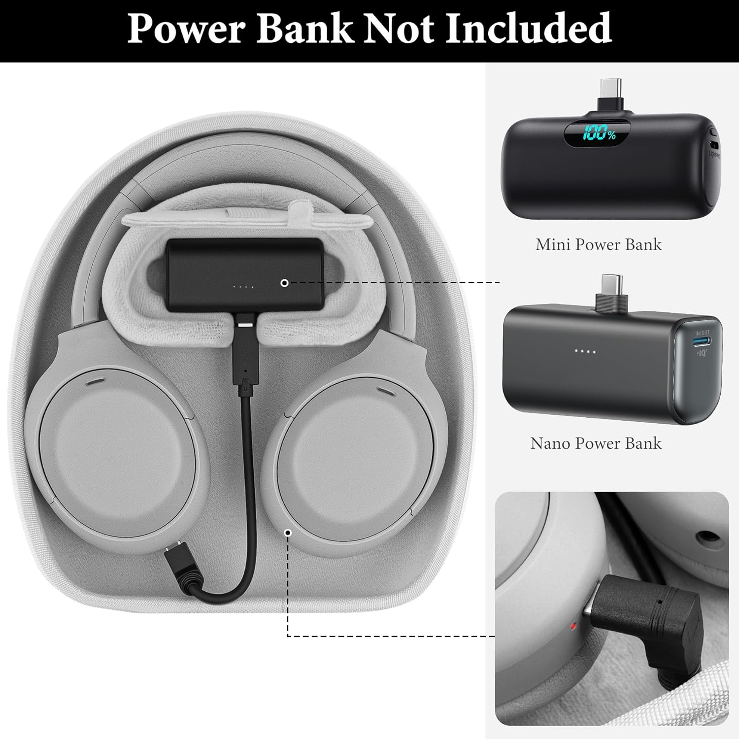 Geekria PRO Charging Headphones Case Compatible with Sony WH-1000XM6, WH-1000XM5, WH-1000XM4, ULT WEAR, Hard Shell, Durable, Multi-Layer Protection (White) Without Power Bank - Image 2