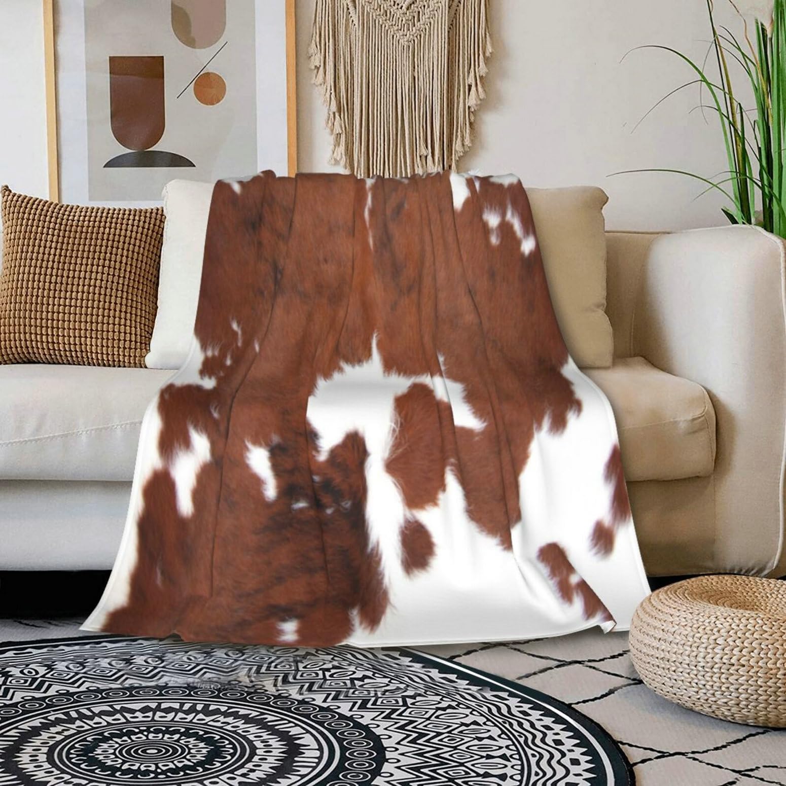 HGOD DESIGNS Couverture polaire en flanelle légère avec motif imprimé peau de vache pour lit, canapé, voyage, cadeau d'anniversaire pour adolescents, 130 x 150 cm