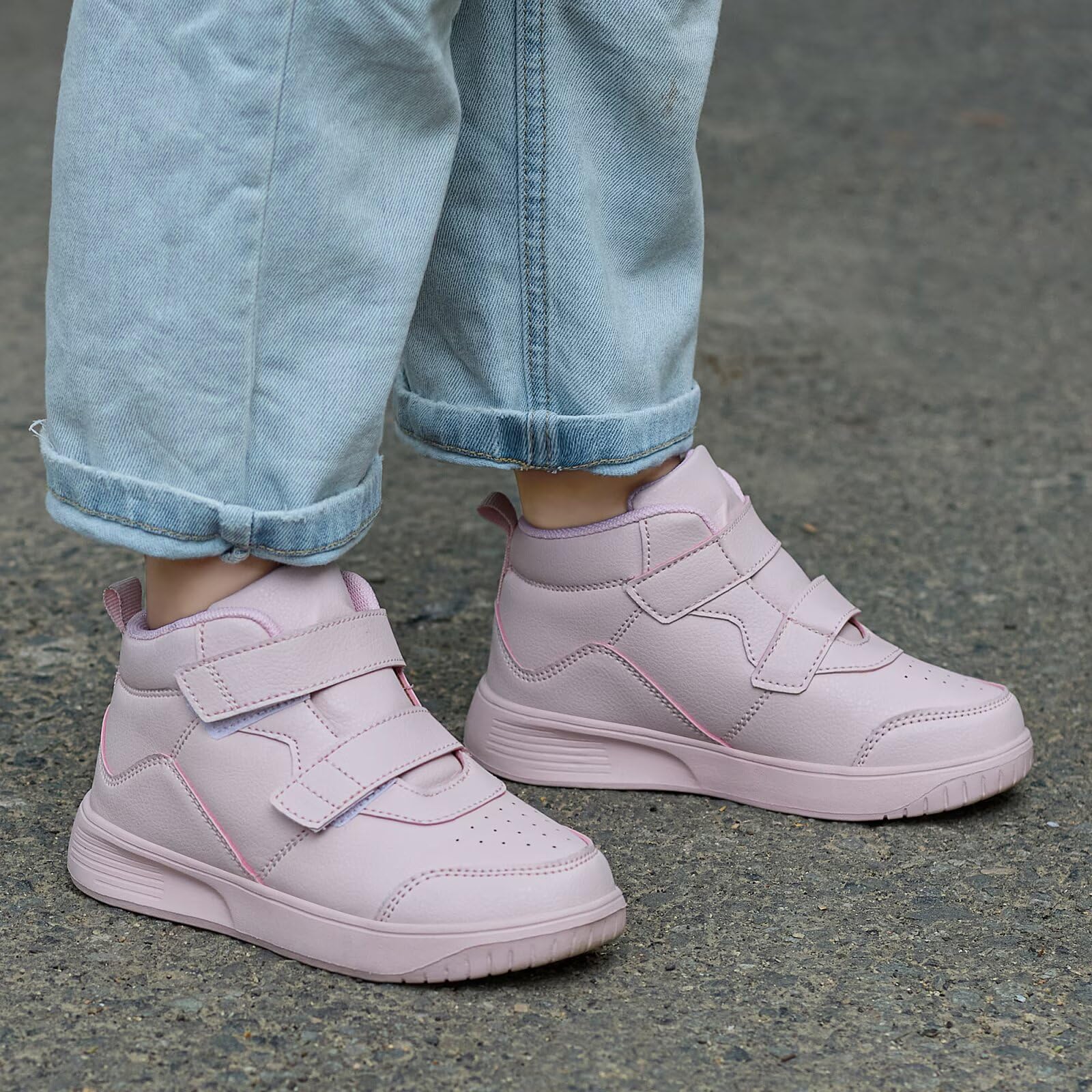 Kids Trainers Boys High Top Running Adjustable Strap Shoes for Girls School Tennis Sneakers