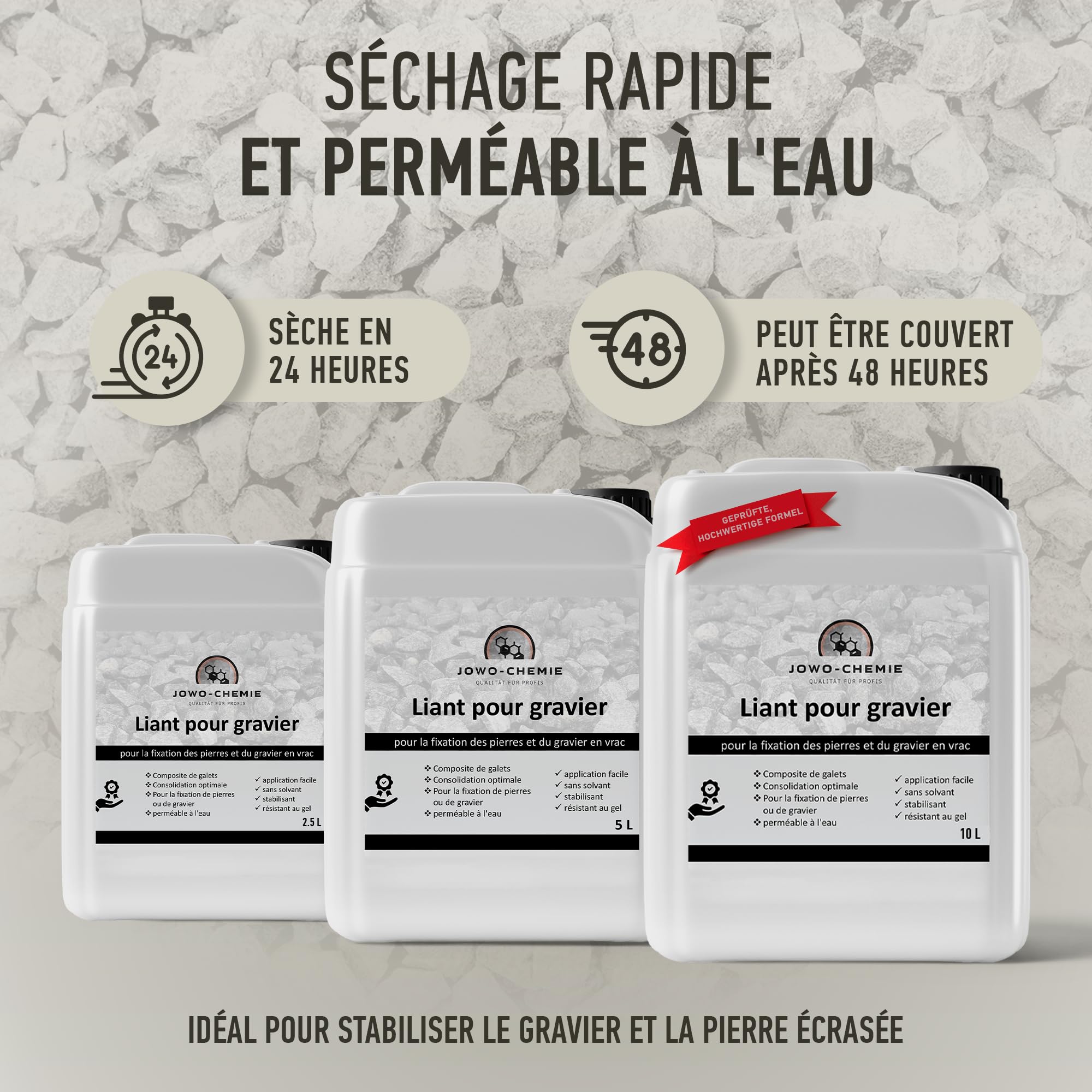 Liant pour gravier extérieur 5L – Stabilisateur de gravier & colle cailloux pour allées, terrasses et jardins | Fixateur drainant anti-déplacement pour gravier, pierre et galet décoratif.