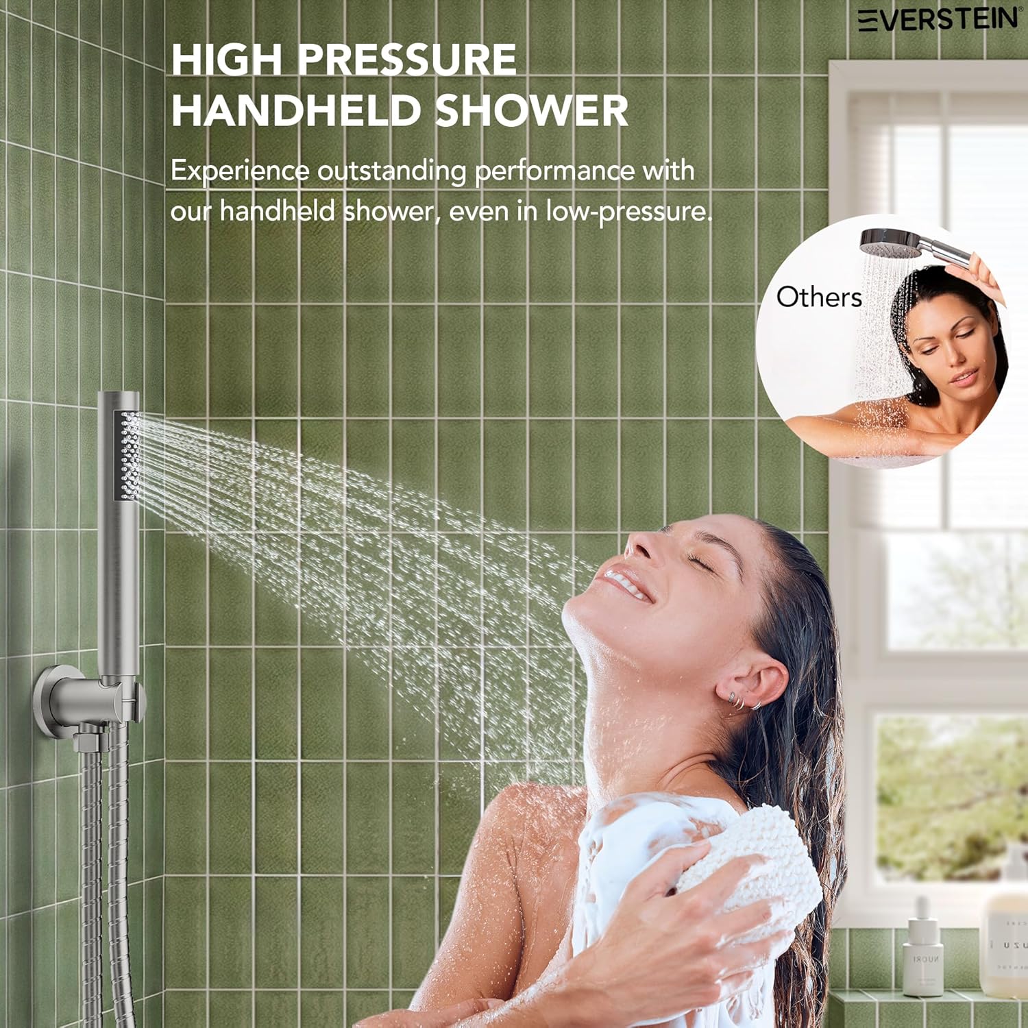 10" High-Pressure Rainfall Shower System with Handheld Spray, Wall Mount Bathroom Shower Faucet Set with Tub Spout (Brushed Nickel)