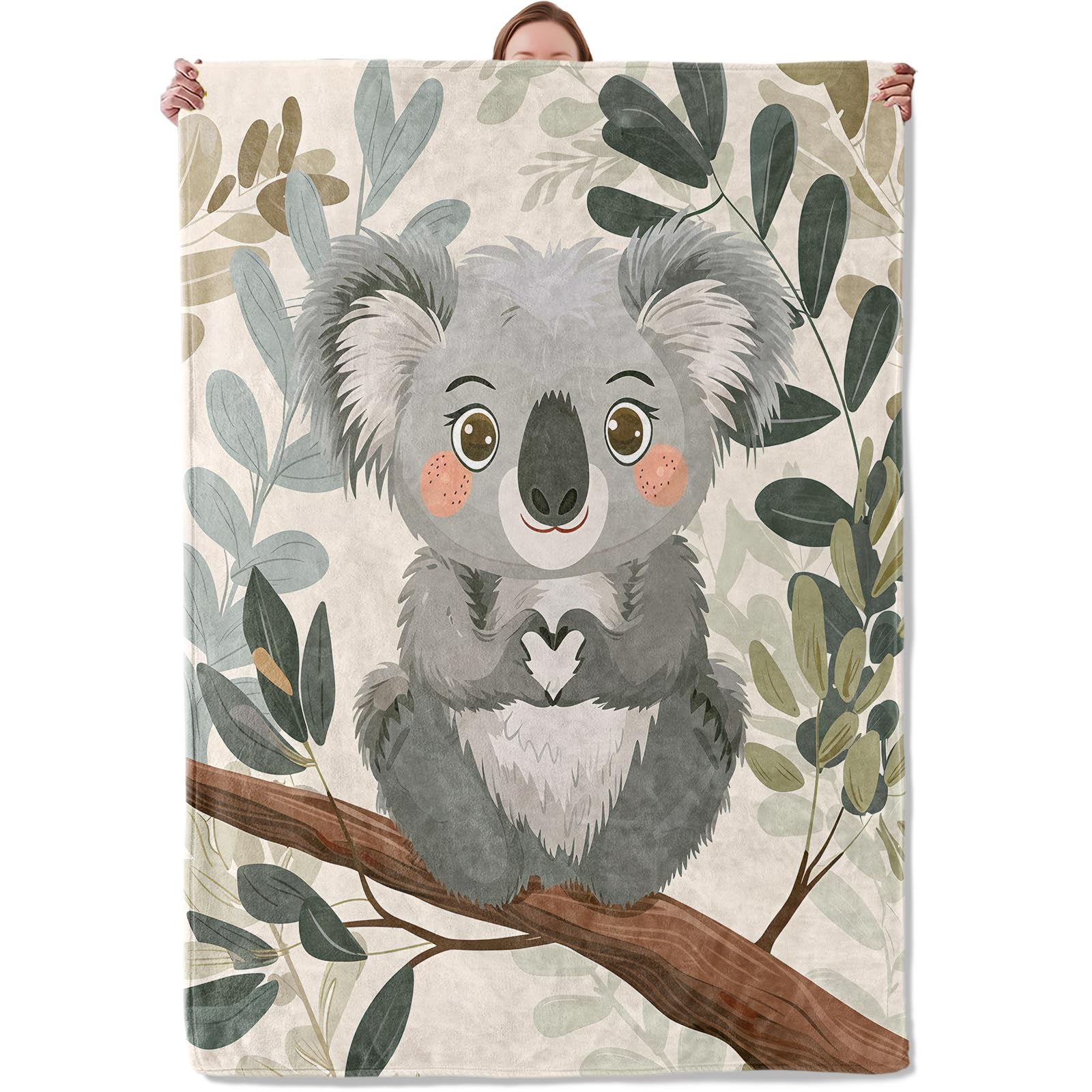 Cute Koala Bear Theme Blanket Gifts for Women Girls, Soft Warm Lightweight Flannel Throw Blankets for Living Room Home Sofa Travel Decor 50" x 60"