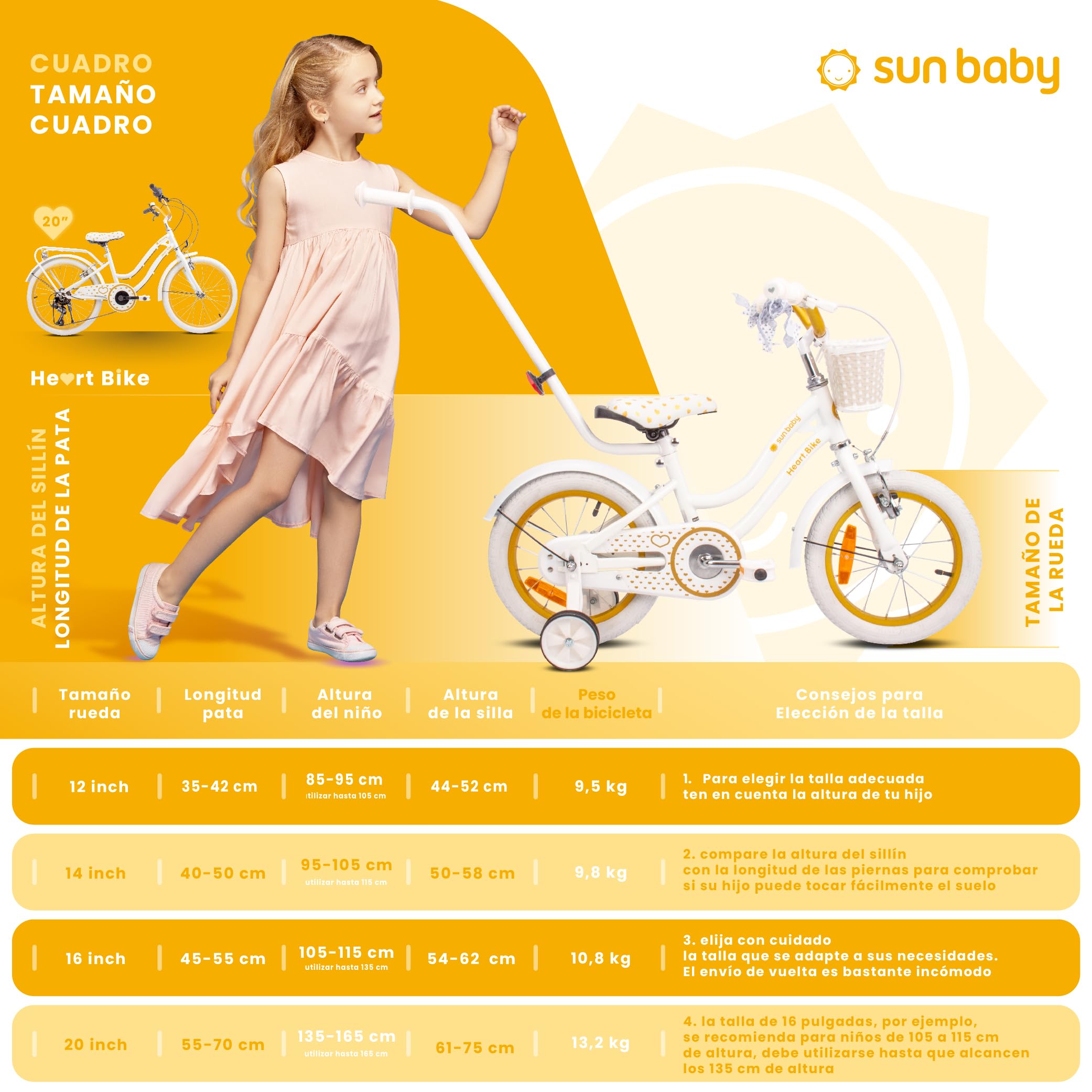 Bicicleta para niñas Heart Bike, tamaño de Rueda 20 Pulgadas, de 6 a 10 años, de 6 velocidades Shimano, de Altura Ajustable