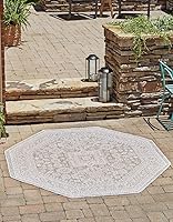 Vista 50 de Unique Loom Outdoor Aztec Collection Alfombra de área - Chalca (10 pies, redonda, azul/marfil)