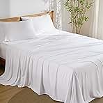Bedsure GentleSoft Queen Sheet Set, Cooling Sheets for Queen Size Bed Set, Rayon Derived from Bamboo, Breathable & Soft, Deep Pocket Up to 16 Inches, Hotel Luxury Silky Bedding for Hot Sleepers, White