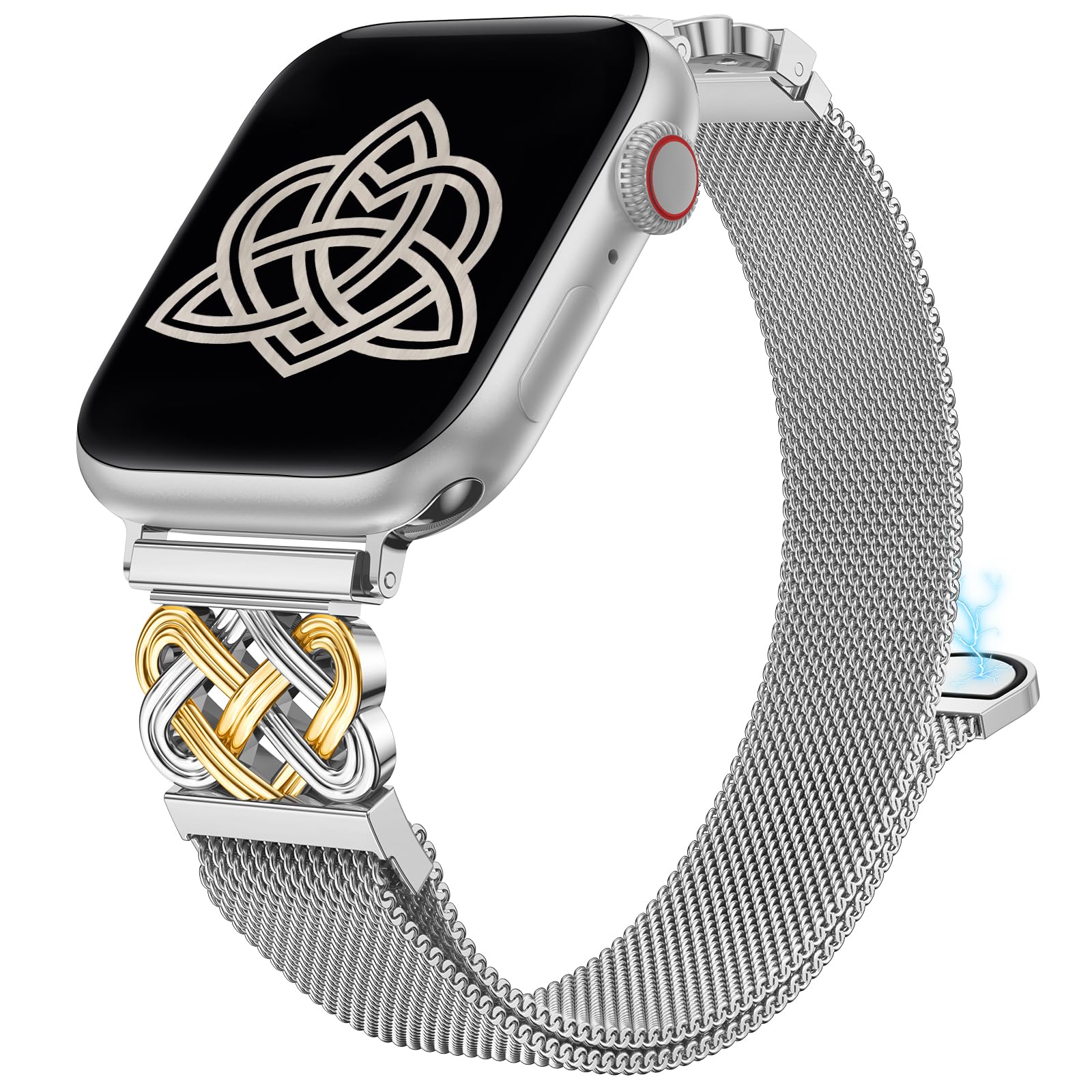 Photo 1 of BEEXI Stainless Steel Magnetic Loop Compatible with Apple Watch Band 49/46/45/44/42mm Women Mesh Celtic Knot Dressy Strap for iWatch Series 11/10/9/8/7/6/5/4/3/2/1/Ultra(1/2/3)/SE(1/2/3) Silver/Gold