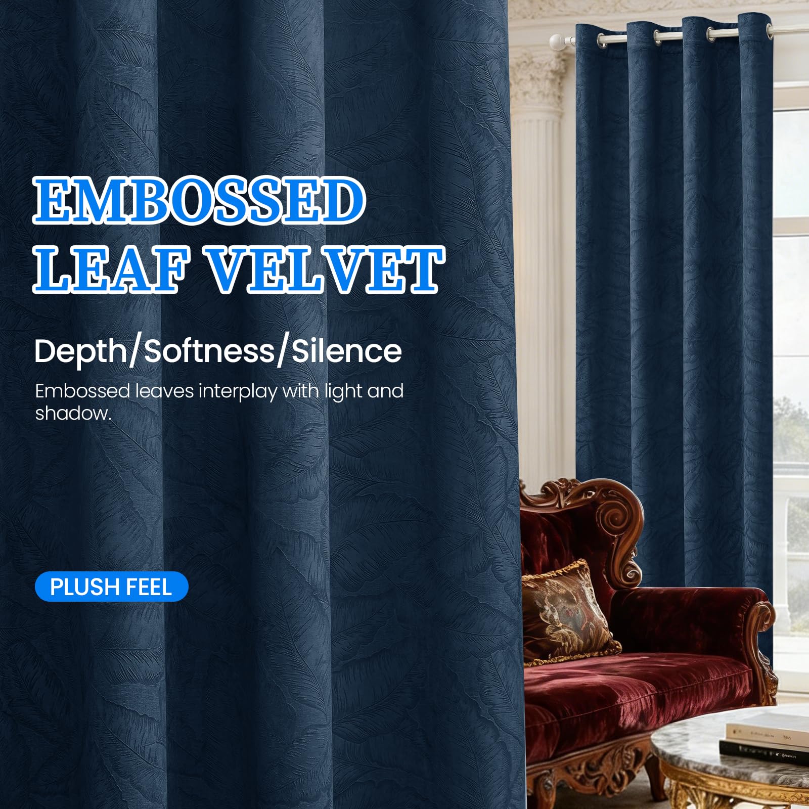 Ystyle Cortinas Salon Terciopelo Opacas 2 Piezas, 140×245 CM, Azul Oscuro | Cortinas Termicas Aislantes Frio y Calor, Cortina con Ojales Modernas Antiruido para Habitacion Comedor