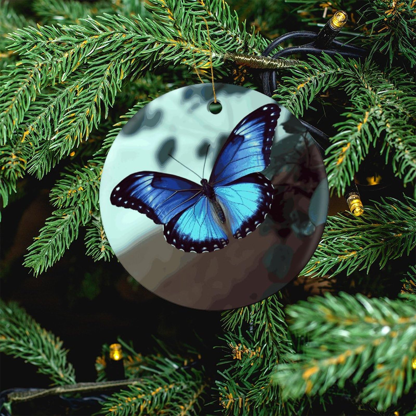 Décoration de Noël en céramique papillon bleu artisanale de 7.1 cm