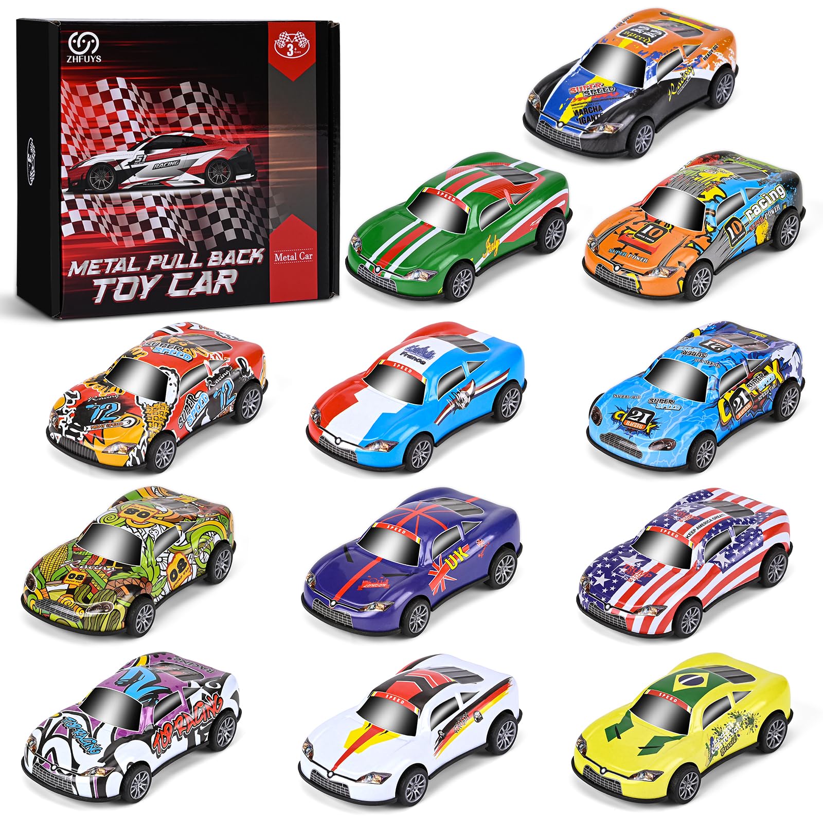 ZHFUYS 12 Packs 3.9 Inch Mini Car Toy for Kids, Pull Back Toy Cars for Kids Ages 3-8, Race Cars Party Favors for Toddler Toys