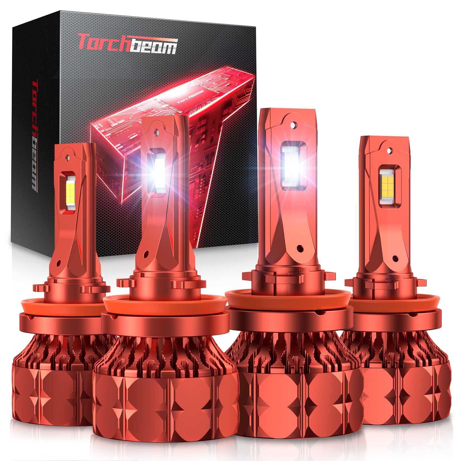 Torchbeam 90 05/H 11 LED Car Light Bulbs 120000LM, 6500K White, High Lumen Output, Precision Beam, Pack of 4