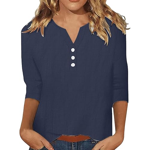 Linen Tops Women Cotton Linen Button Down Shirt 2024 Spring Long Sleeve Casual Loose Fit Solid Color Work Blouse