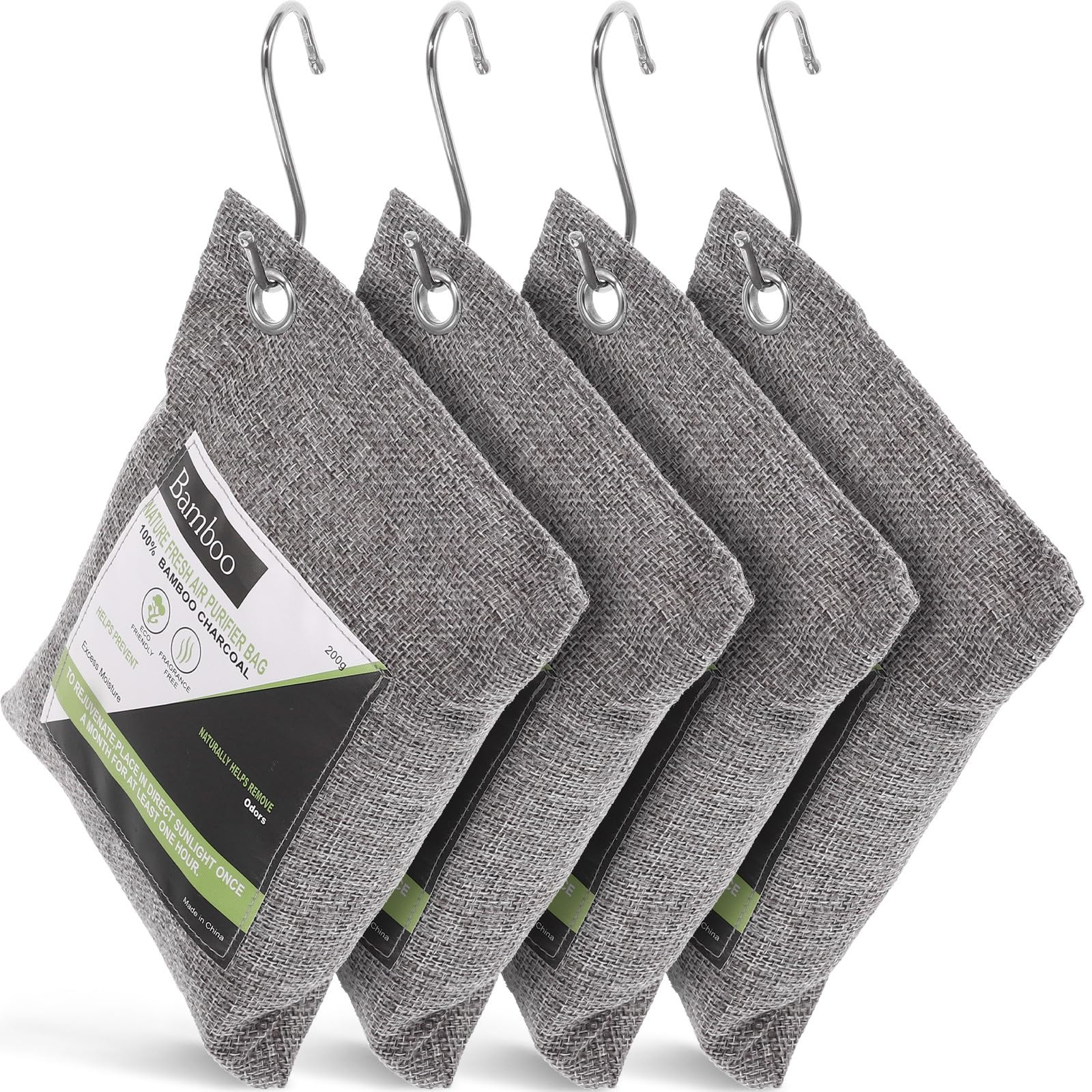 Sacchetti Purificatori al Carbone di Bambù Attivo 4 Pezzi, Deodoranti Assorbi Odori e Umidità per Scarpe, Armadi e Auto, Accessori Professionali la Casa e Ambienti Interni