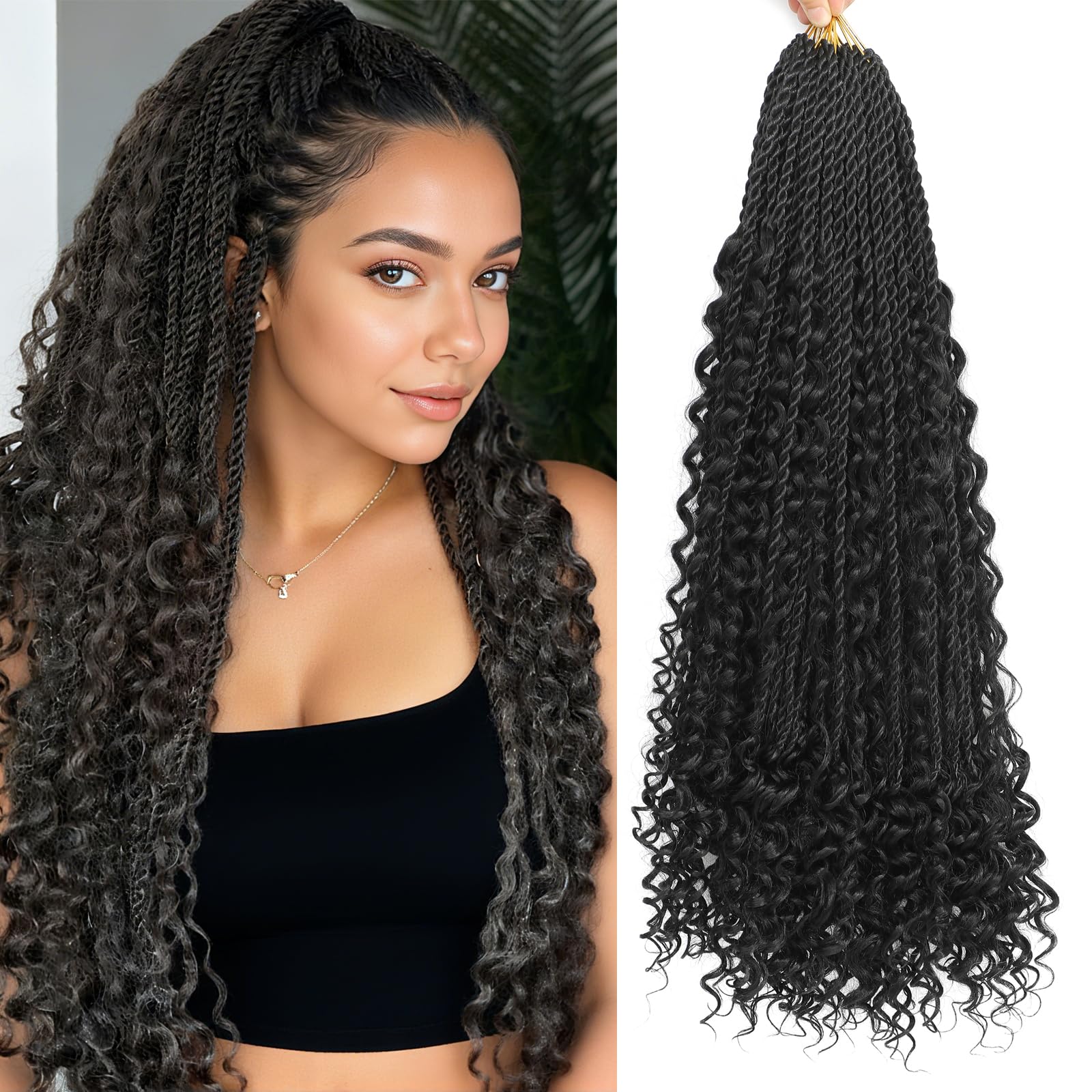 Senegalese Twist Crochet Hair For Black Women - 24 Inch Boho Braids Crochet Hair Pre Looped 8 Packs Island Twist Crochet Braids Hair Curly Ends