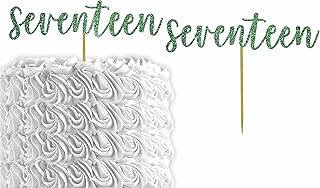 Glitter Number"Seventeen" 17th Birthday Cake Topper | Seventeenth Birthday Party Cake Topper | Anniversary Party | Decorations (Green)