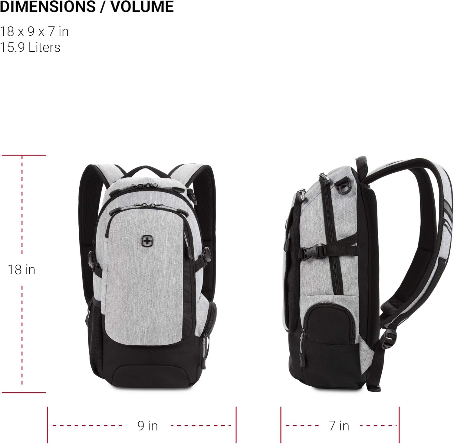 SwissGear 3598 Backpack, Narrow Daypack, Ideal for Commuting and School, Light Grey/Heather - Image 5