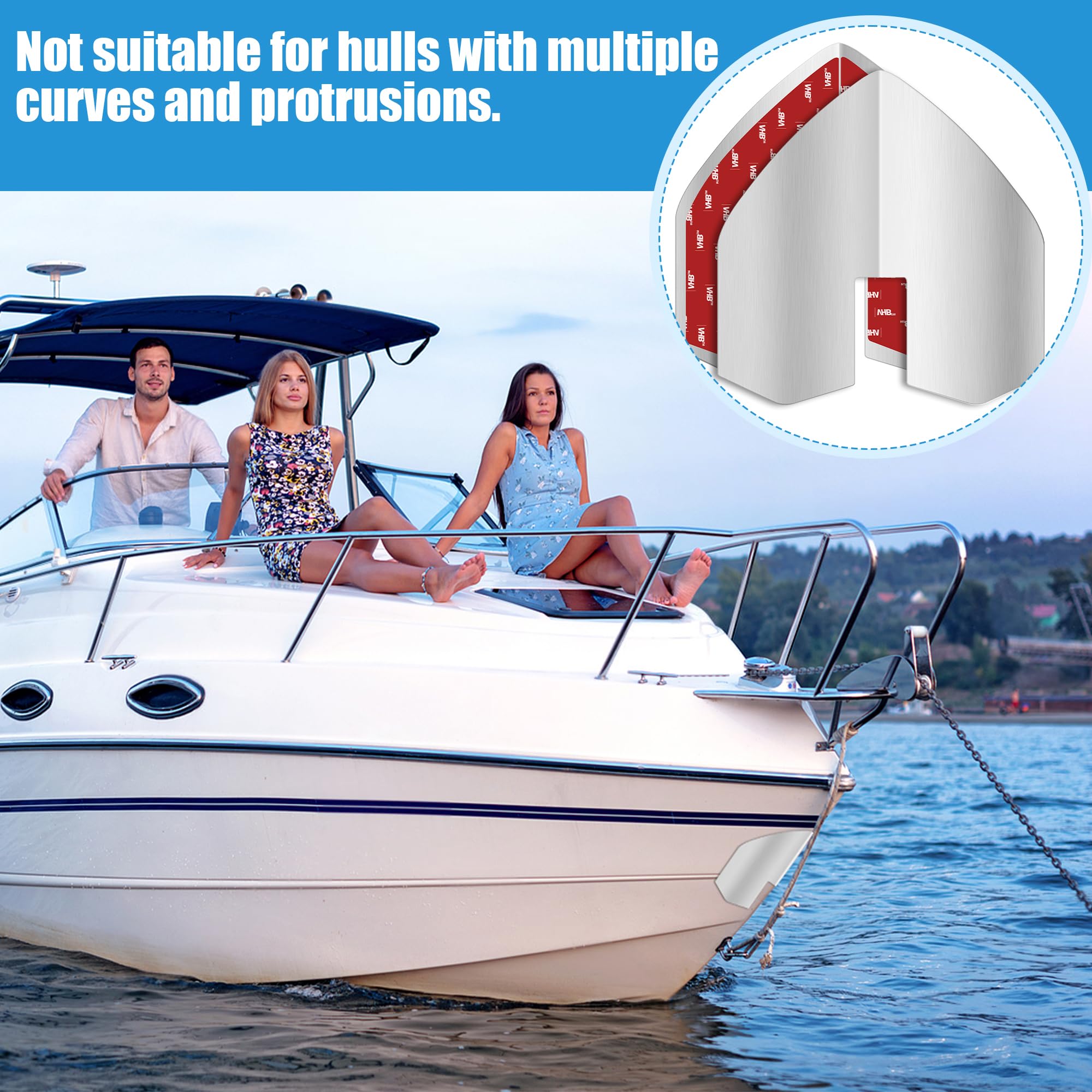 Catcan 2 protezioni per chiglia per barche, in acciaio inox, con 4 adesivi resistenti per proteggere navi yacht da usura e graffi