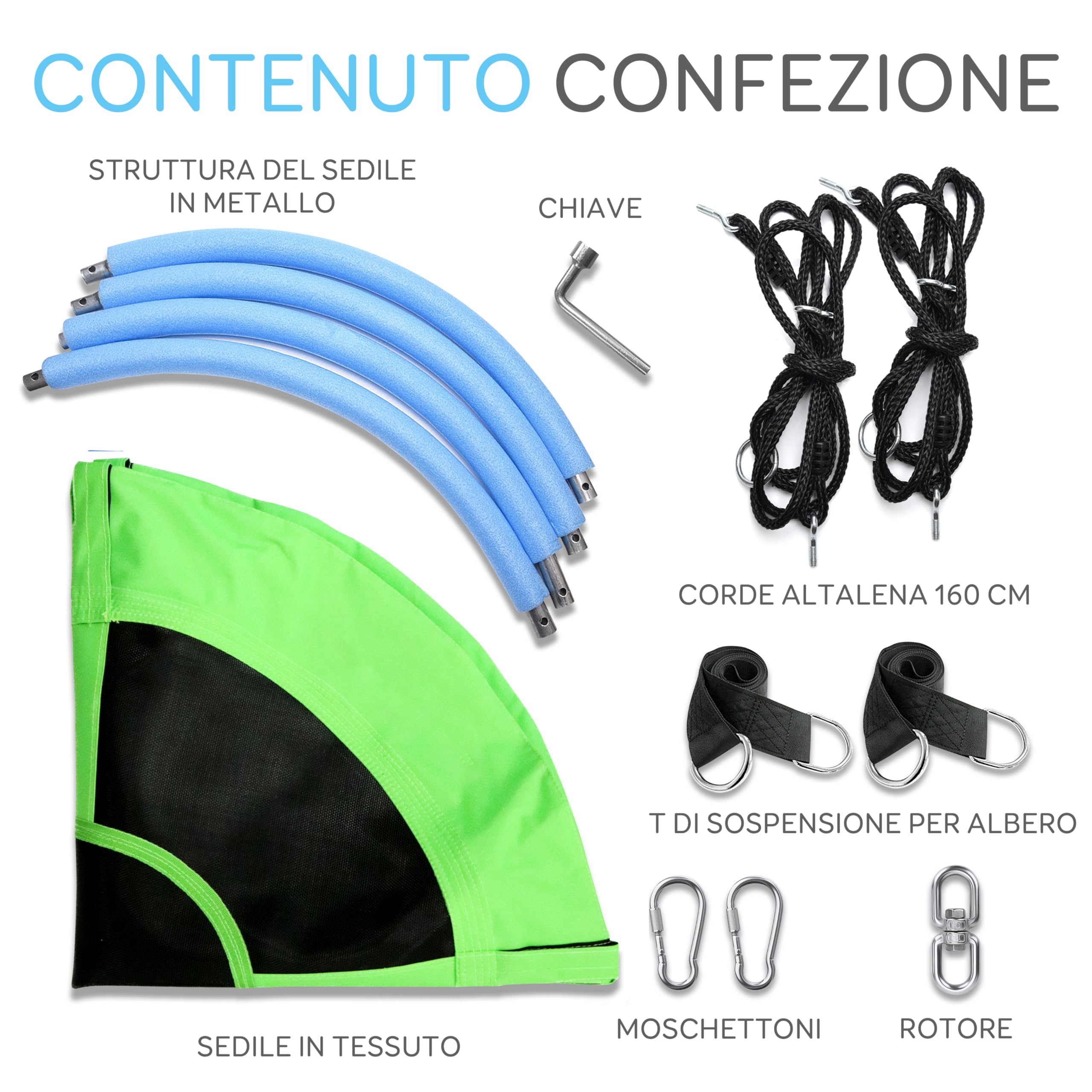 SereneLife Altalena da Giardino per Bambini Rotonda 102 cm con Kit di Fissaggio, Corde Regolabili e Altalena Girevole Centrale per Uso Esterno