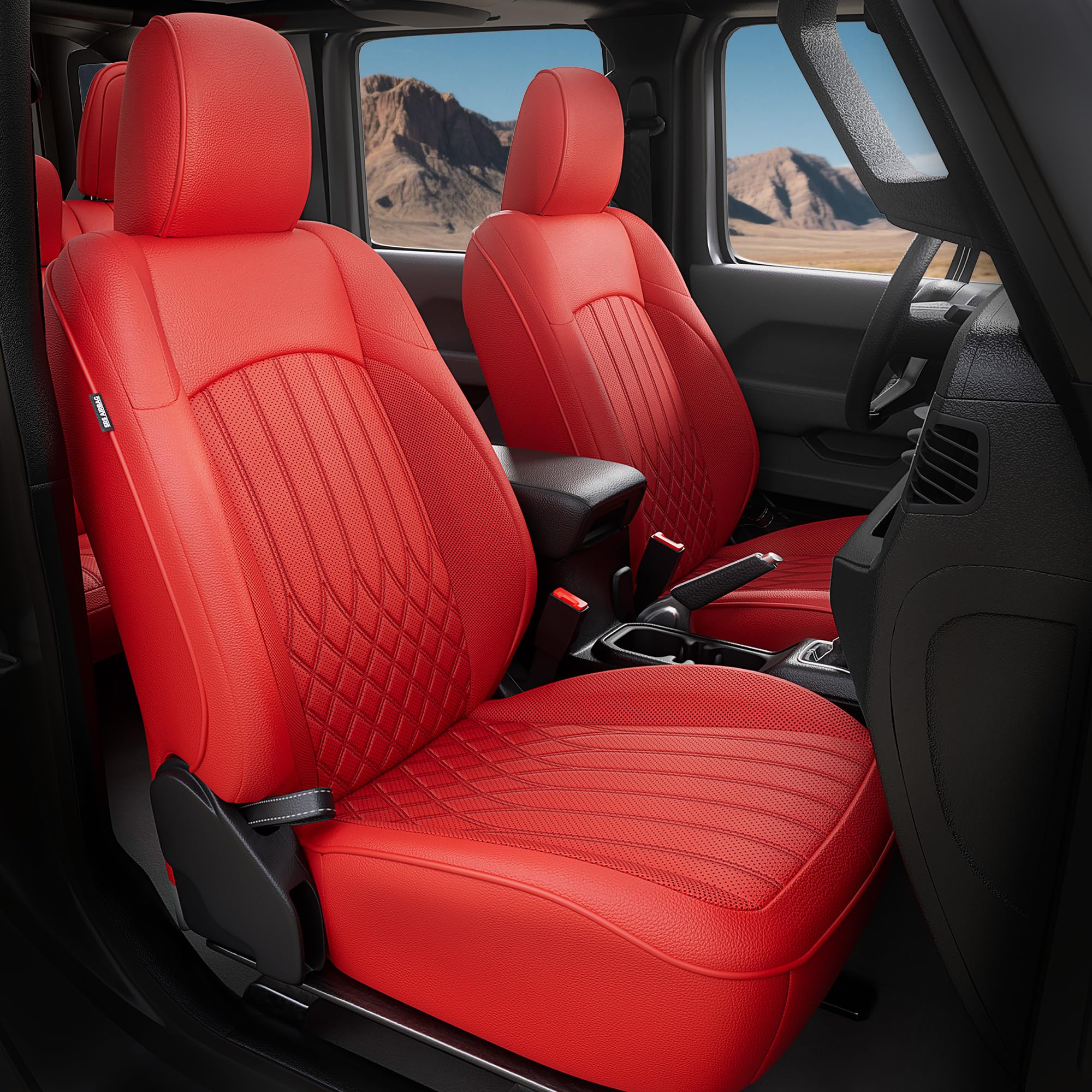 FEINEPRO for Jeep Wrangler Seat Covers 4 Door JL 2026 2025 2024 2023 2022 2021 2020 2019 2018 Custom Seat Cover Full Set Faux Leather Without Rear Cup