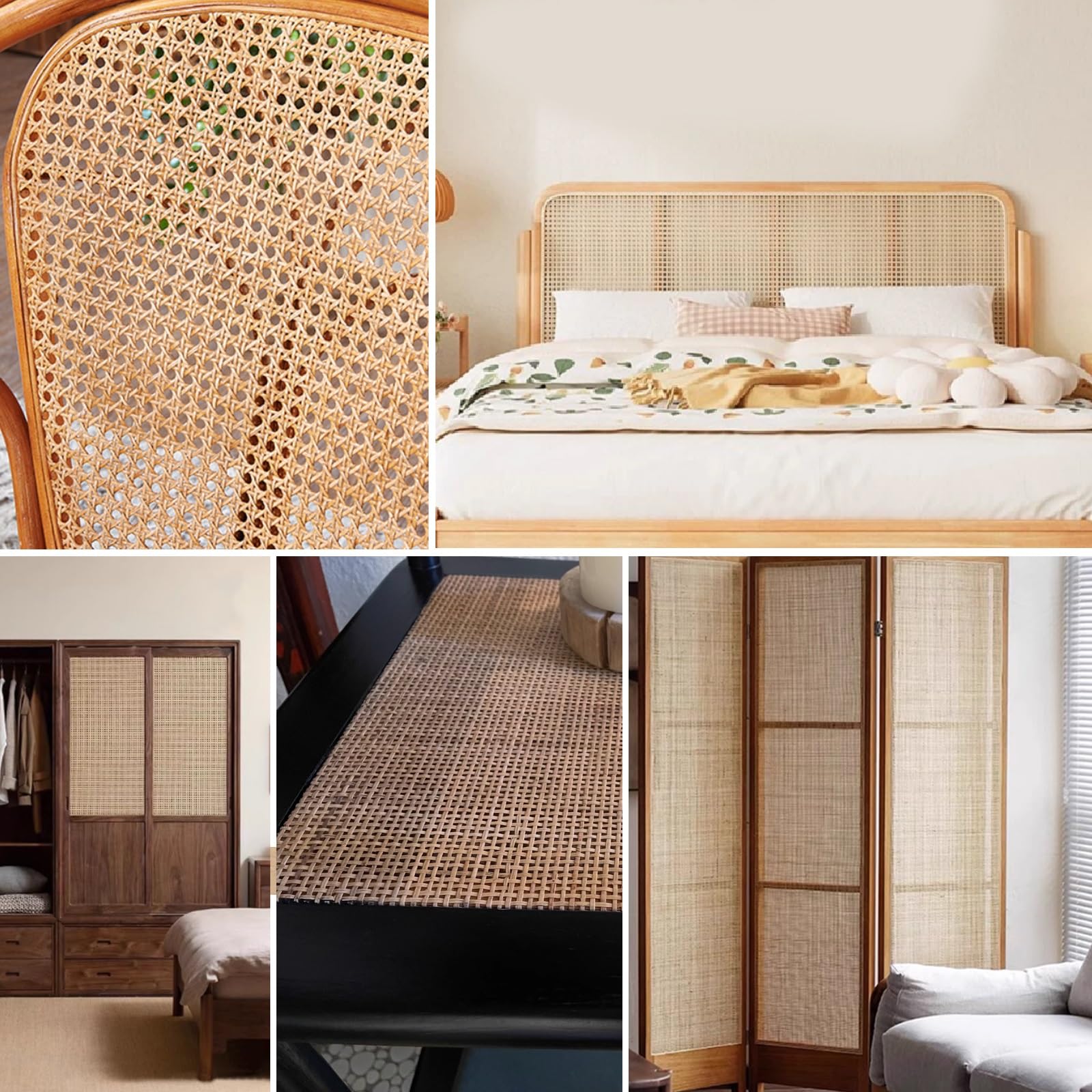 Rattan Naturale Rotolo al Metro, Larghezza 60cm Paglia di Vienna per Sedie, Fettuccia Natuaral in Rattan per Mobili Cesti DIY(50x300cm)