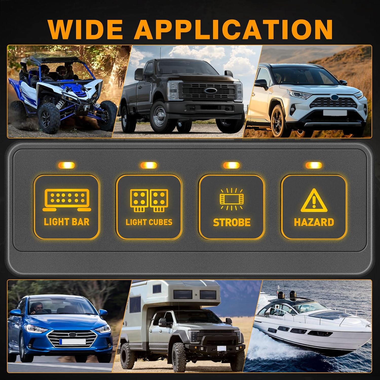 Wireless 4 Gang Switch Panel, Muto-Beam Multifunction Remote Control Switch Panel Auxiliary Universal Circuit Control Box with 4 Modes Strobe Memory Relay System for Truck SXS UTV ATV Car RV Boat