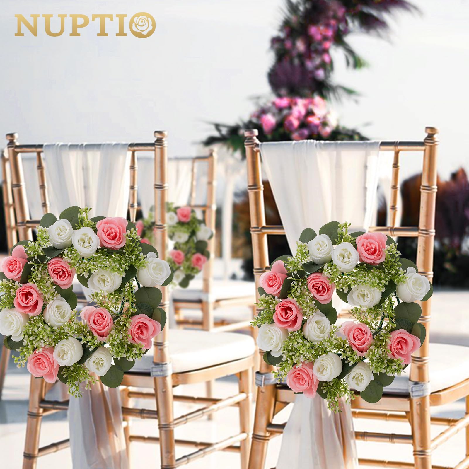 NUPTIO Fleur Centre de Table Mariage - 10 Pièces 38cm Diamètre Rose & Blanc Petit Roses Fleurs Artificielle Deco Maison Bouquet pour Décoration Champetre Cérémonie Anniversaire