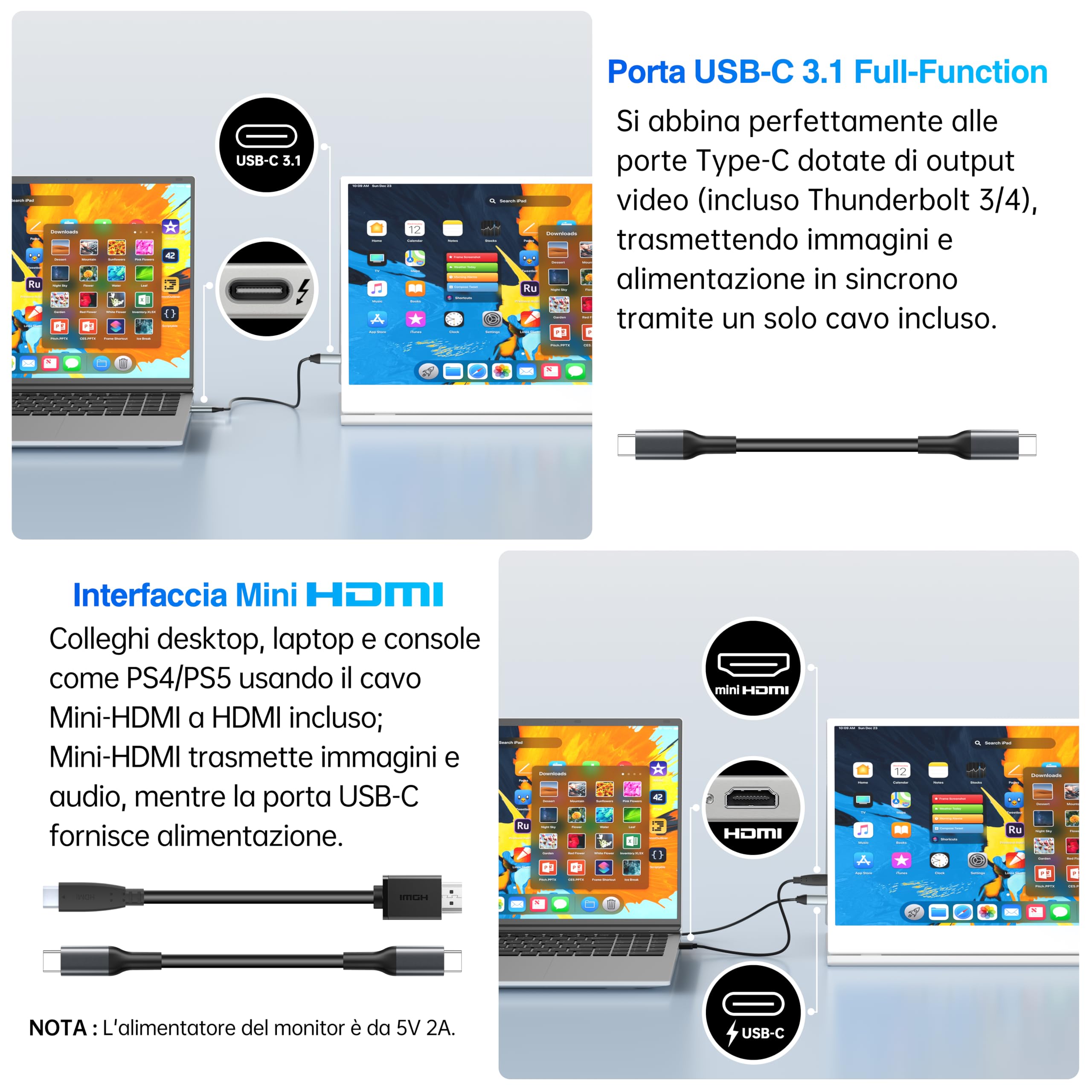 UFYQL Monitor portatile 15,6" IPS FHD 1920x1080 | Schermo esterno per notebook leggero, USB-C/Mini HDMI, altoparlanti, custodia intelligente, supporto VESA, compatibile PC, Mac, PS5, Xbox