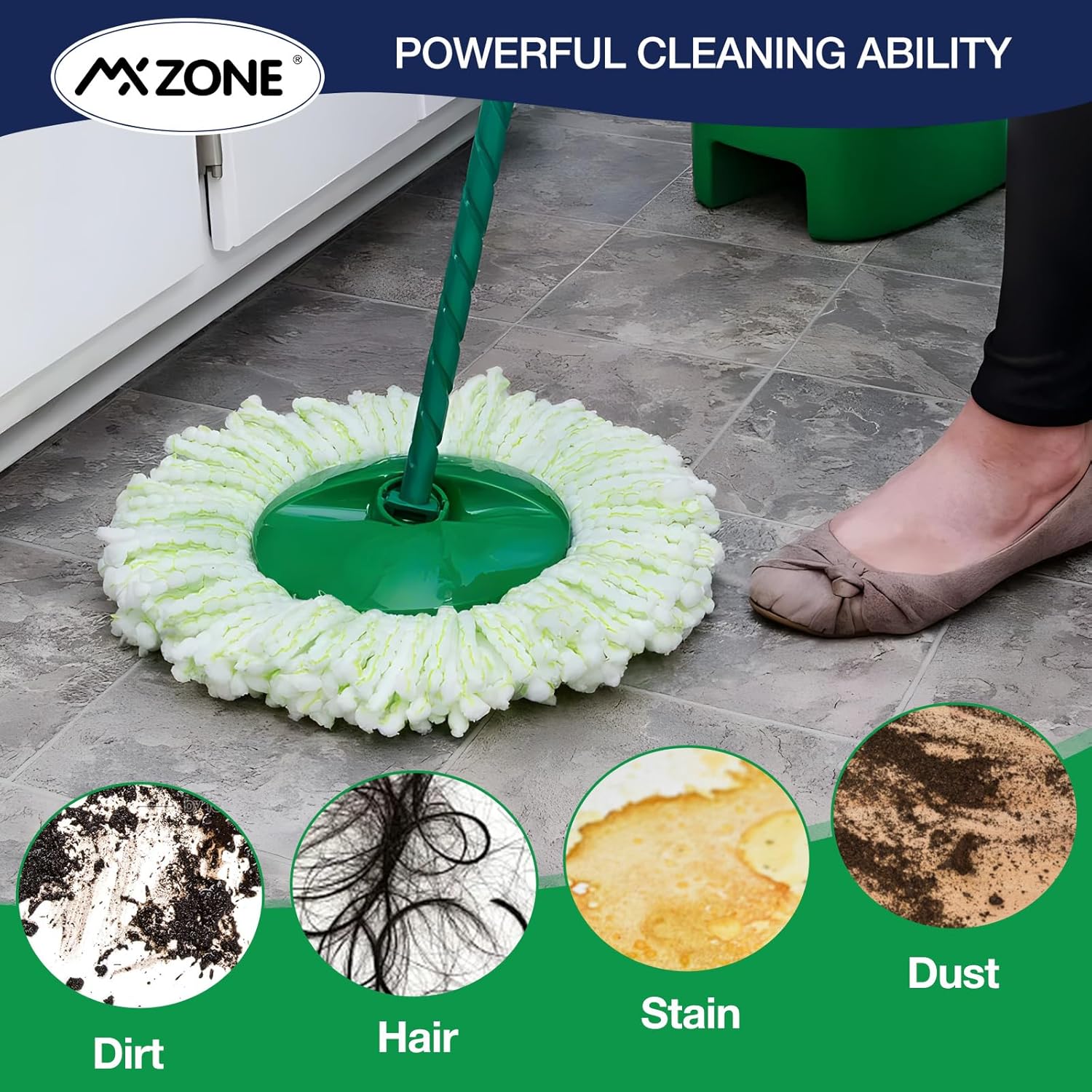 6 Pack Mop Head Replacement for Libman Tornado Spin Mops, Spin Mop Head Refill ONLY Compatible with Libman, Easy to Replace, Machine Washable, Green and White (NOT for Old Version)