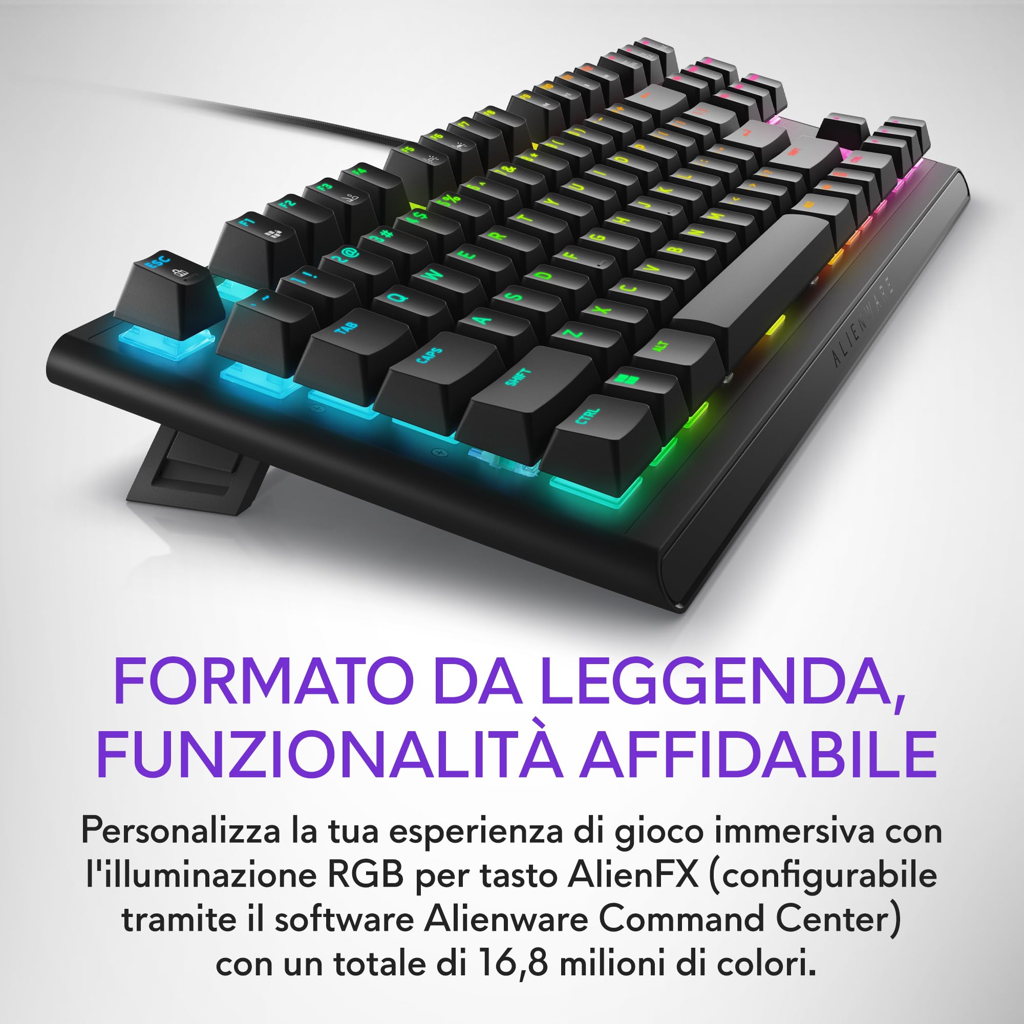 Alienware Tastiera gaming cablata AW420K, Cherry MX Red, RGB per tasto | Connessione USB, Altezza regolabile, N-key rollover, Dark Side of the Moon, Cavo USB-C 2 m