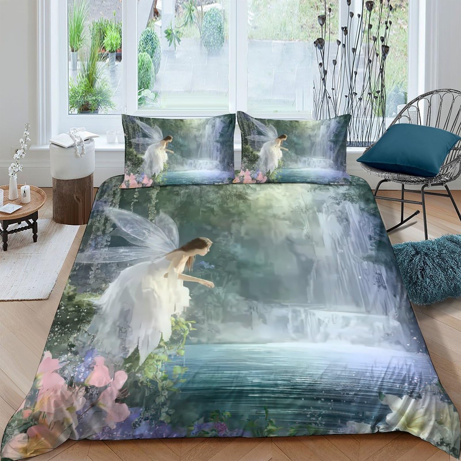 Ctjqhvkz Style-5 3D Printed Fairy Forest Fitted Sheet Microfiber Soft Waterfall Lake Mattress Cover For Bedroom Dorm Decor Single（135X200cm）