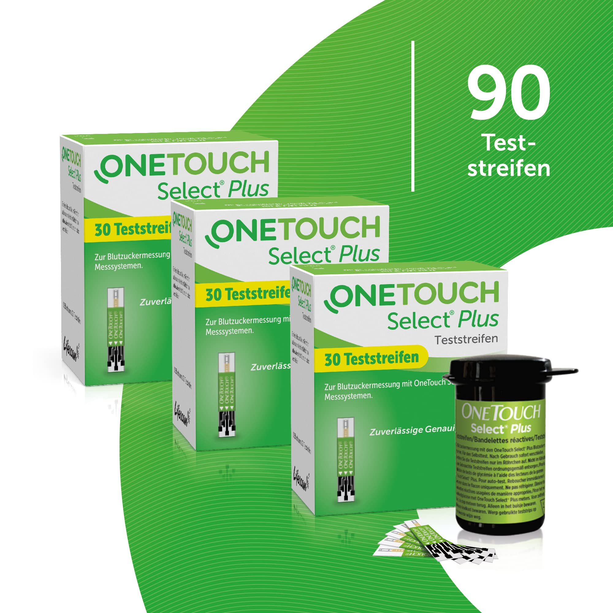 OneTouch Select® Plus – Vorteils-Paket I 90 Blutzucker-Teststreifen I kompatibel mit dem OneTouch Select® Plus Blutzuckermessgerät