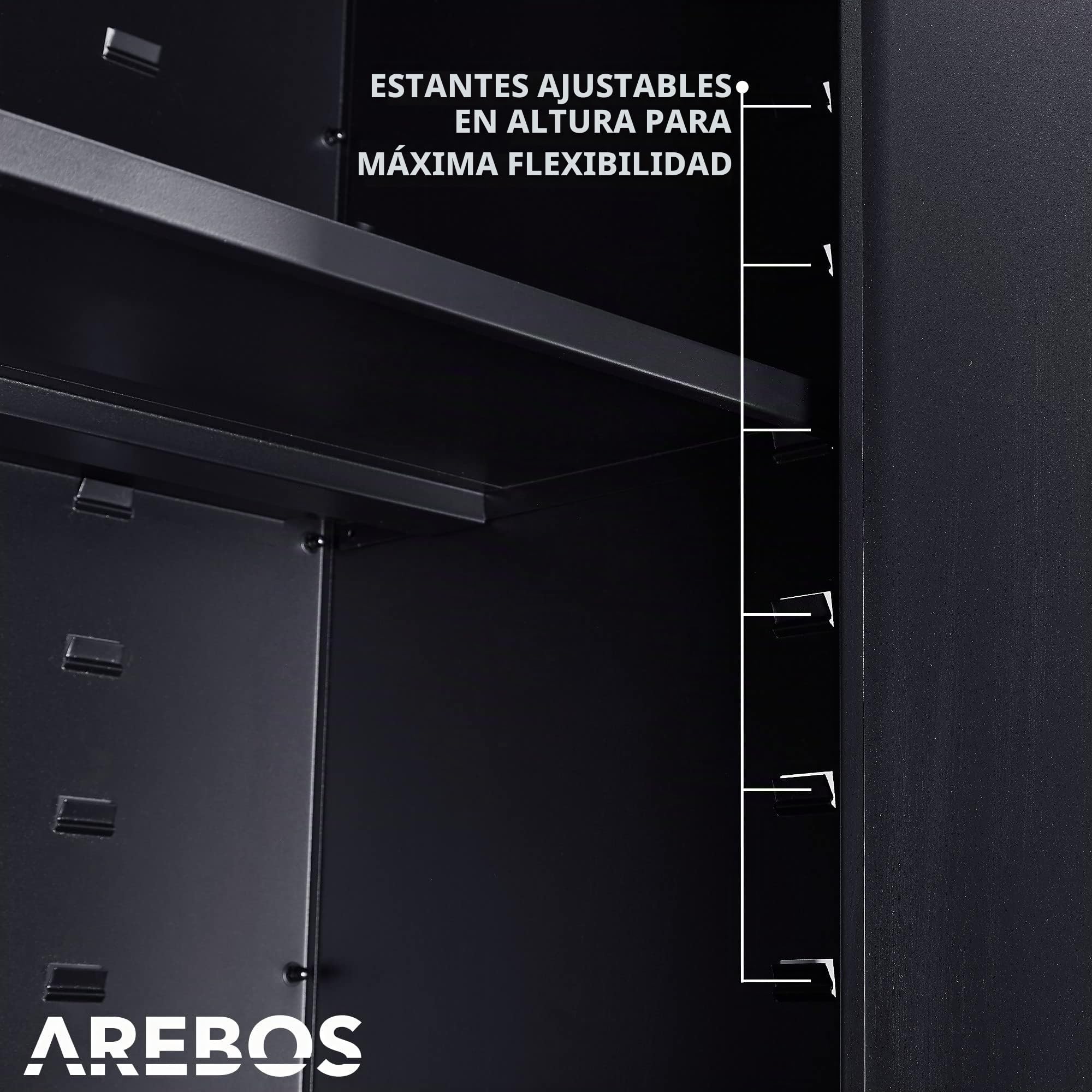 Arebos Armario de Oficina y Almacenamiento | 4 Estantes de Altura Ajustable | 90x90x40 cm | Negro