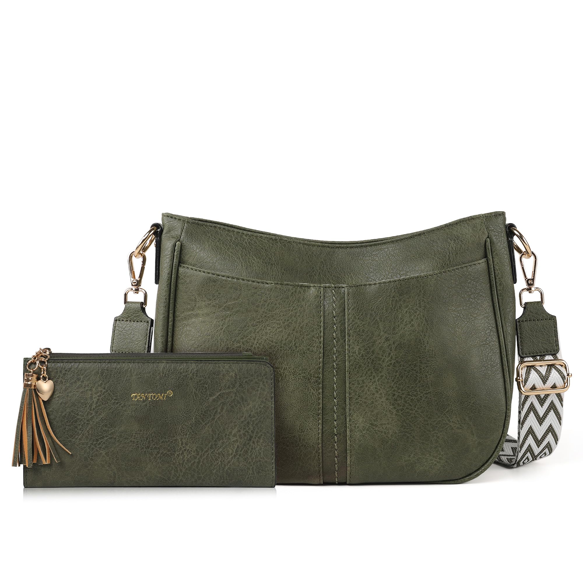 TANTOMI Crossbody Bags for Women Crossbody Purses and Wallet Vegan Leather Women's Shoulder Handbag for Everyday 2 PCS Set