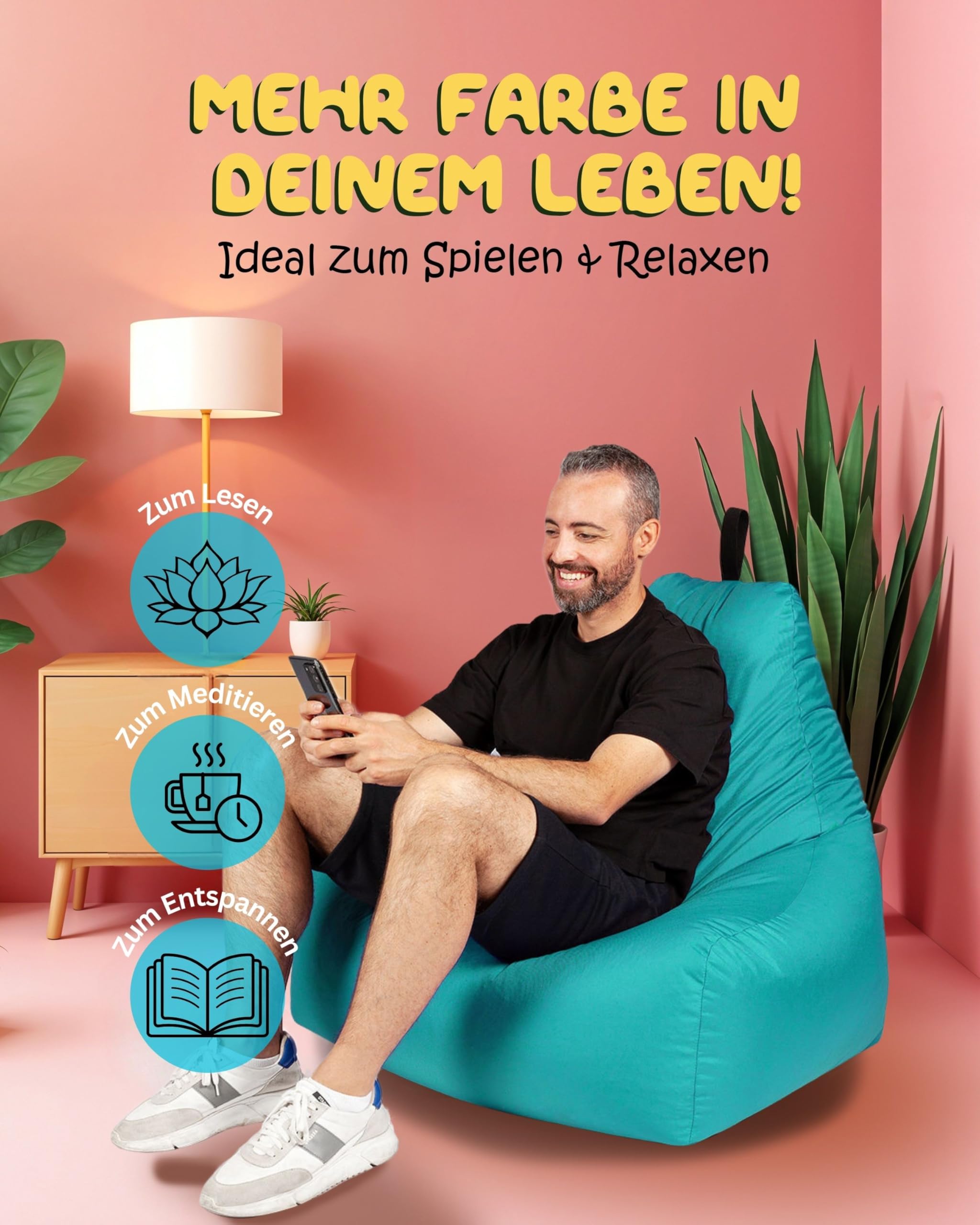 PatchHome XL fotel wypoczynkowy – ergonomiczny worek do siedzenia dla graczy, do salonu i na zewnątrz – z wypełnieniem styropianowym, poszewką nadającą się do prania i zamkiem błyskawicznym do