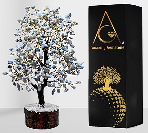 Blue Opal Crystal Tree - Healing Crystals and Healing Stones Home Decor Gifts - Chakra Tree of Life Stocking Stuffers, Bookshelf Decor, Feng Shui