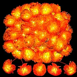 Retisee Luzes de guirlanda de calêndula, 3 m, 20 flores artificiais de calêndula LED, decoração de casa, laranja, luzes de cortina de fadas operadas por bateria para decoração de festa Pooja do Dia dos Mortos de Diwali (pacote com 1)