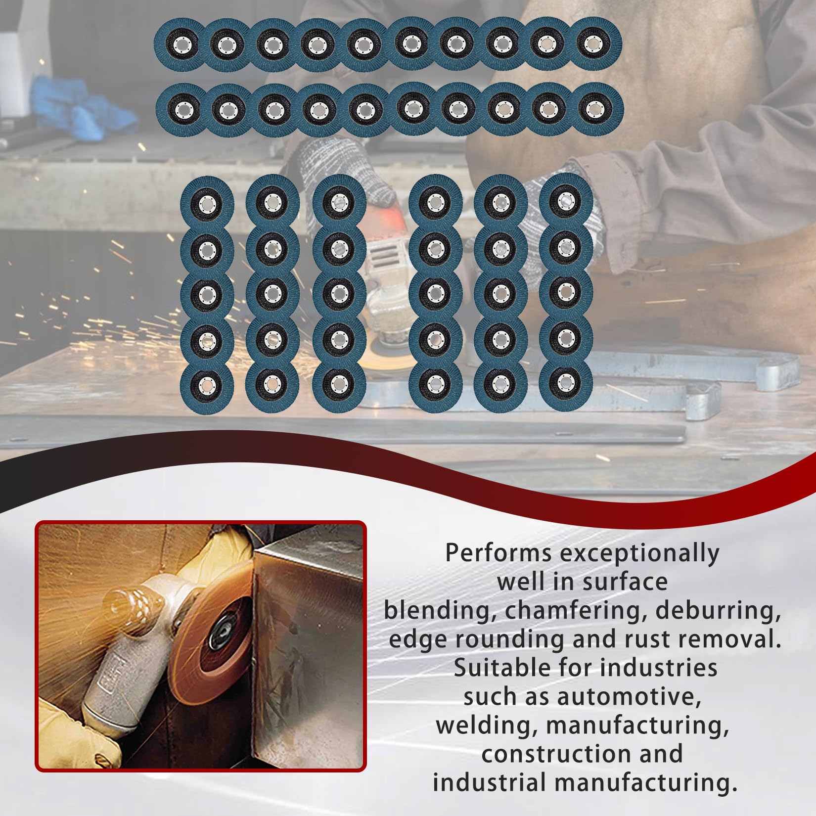 Opakowanie 50 sztuk 4-1/2" X 7/8" 120 GRIT Premium Zirconia Type 29 Listkowa tarcza ścierna Papier ścierny do szlifierek kątowych, tarcze ścierne, wykańczanie