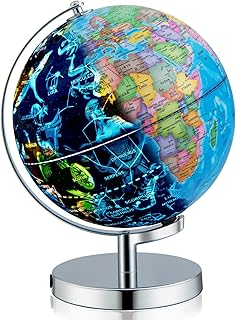Goplus Illuminated Globes of The World with Stand, 9’’ Rotating 3 in 1 World Globe w/Constellation Stars, LED Night Light, Geography Educational Globe for Classroom, Office, Decorative, Kids Learning